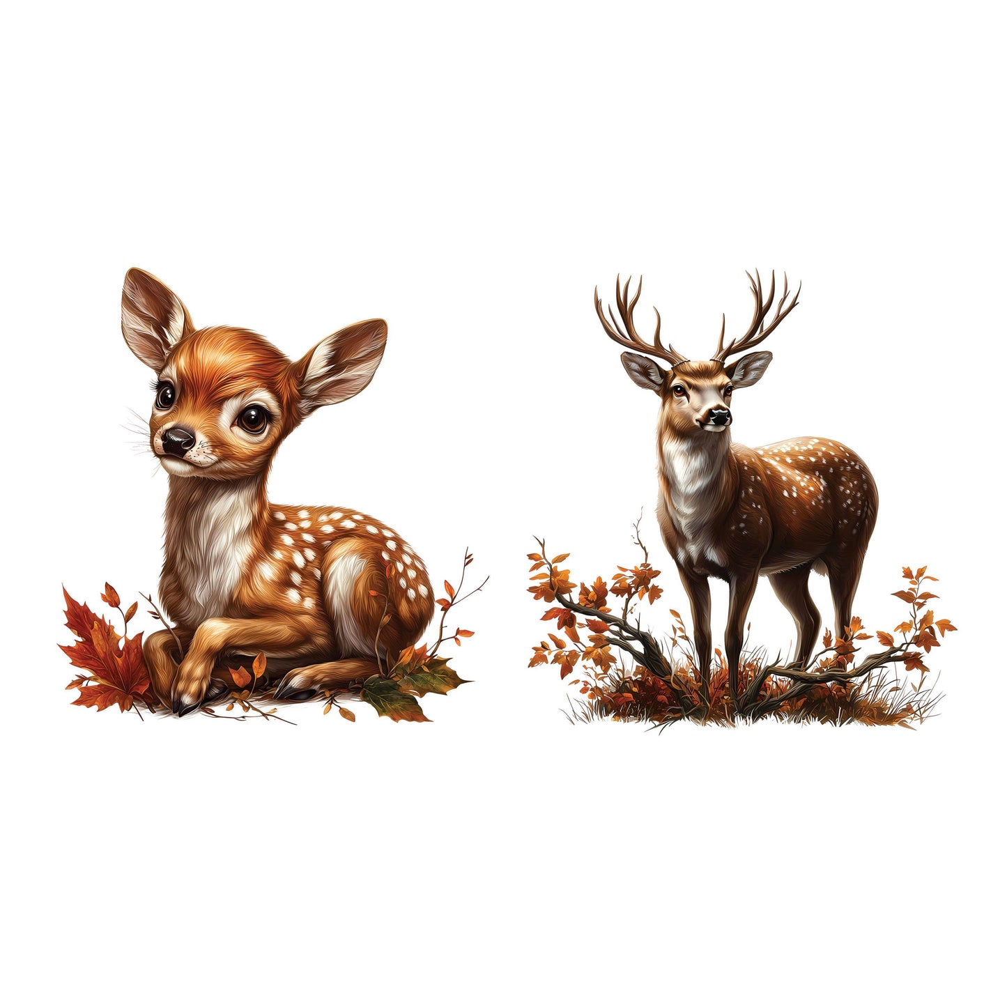 UV DTF Sticker prints. Deer with fall leaves bundle of (2) decals, permanent sticker.#1071