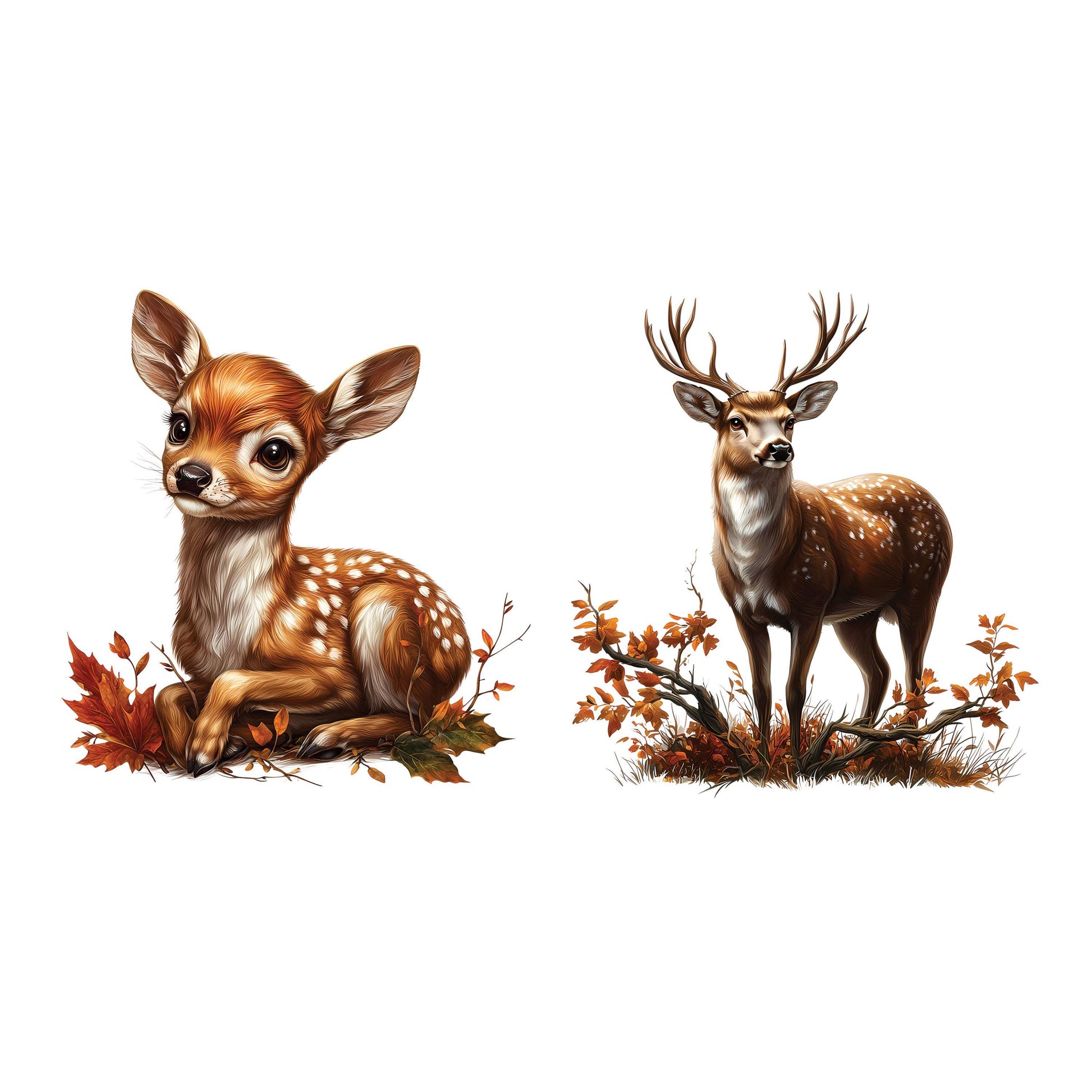 UV DTF Sticker prints. Deer with fall leaves bundle of (2) decals, permanent sticker.#1071