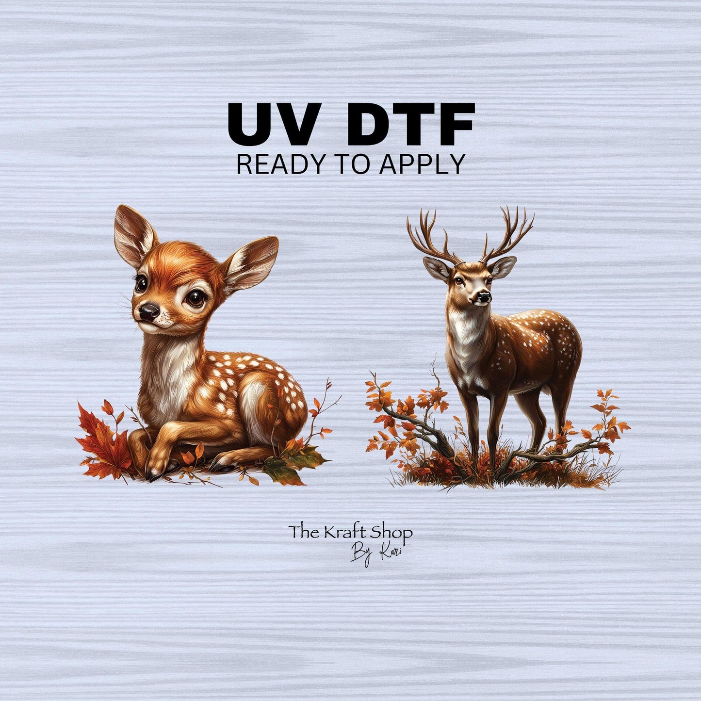 UV DTF Sticker prints. Deer with fall leaves bundle of (2) decals, permanent sticker.#1071