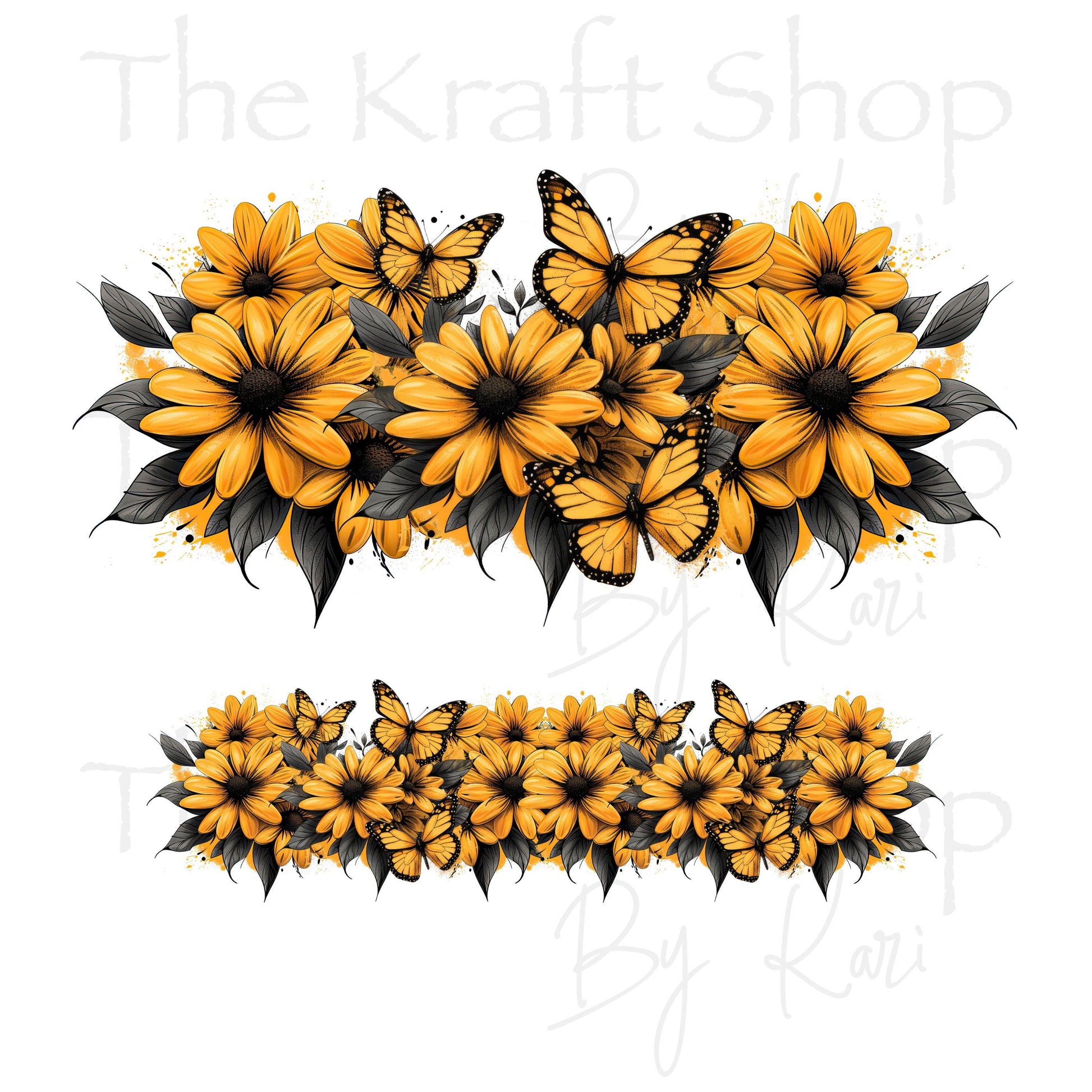 UV DTF 40 oz ready to apply Yellow flowers and butterflies floral wrap Glass can wrap. Permanent sticker. UV wrap quencher #3158