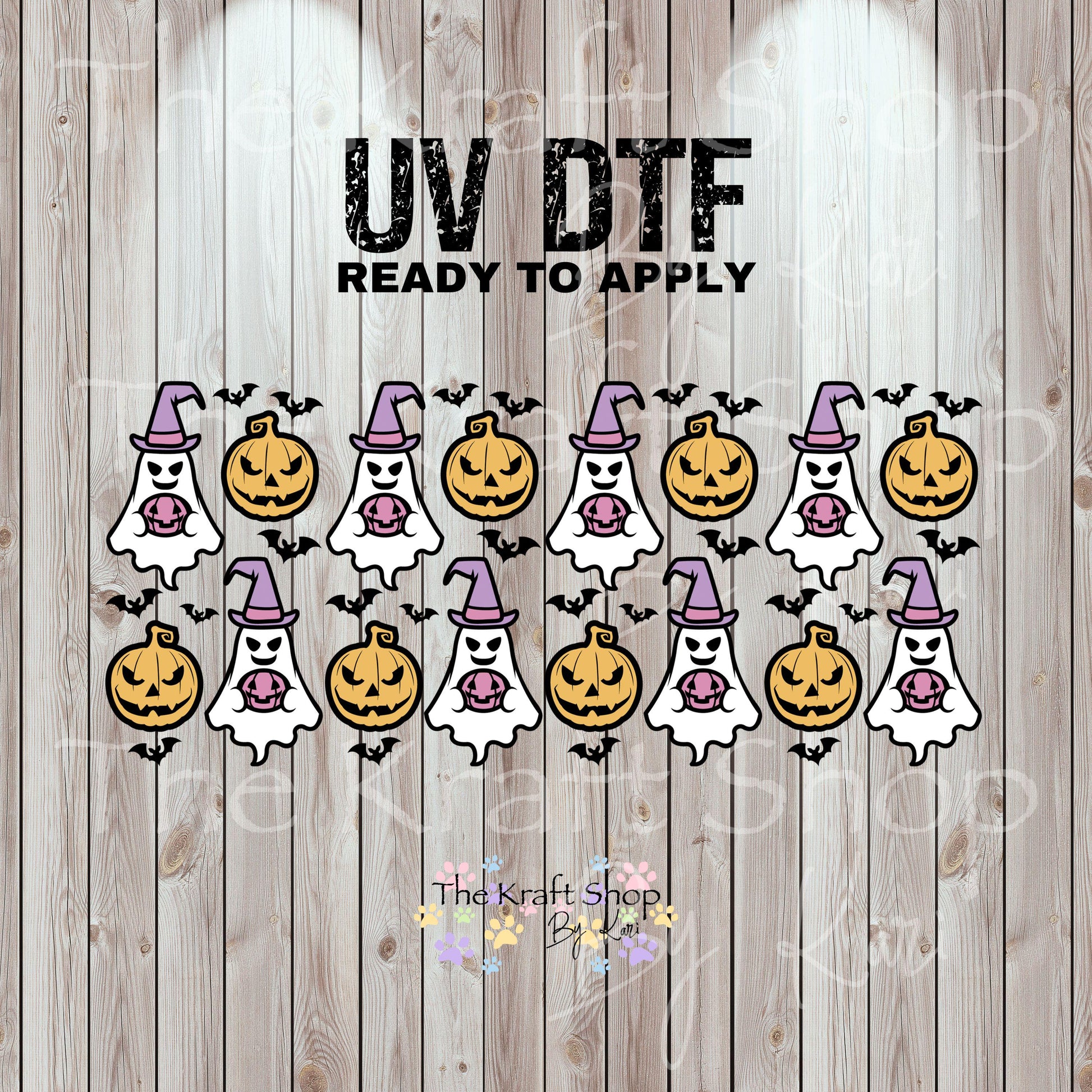 UV DTF Sticker print. Ghost pumpkins bats wrap Halloween decals tumbler decal. Glass can wrap. #5332