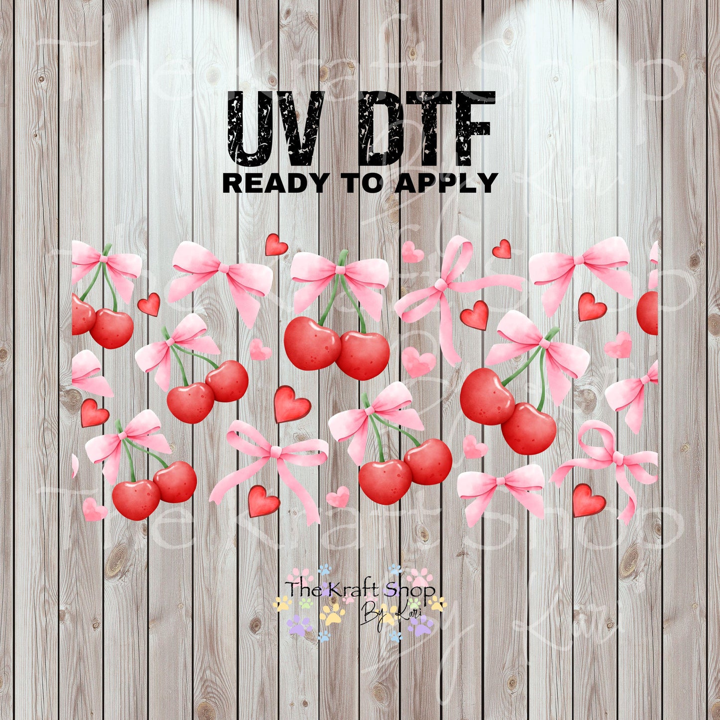 UV DTF Sticker print. Cherry bows glass can wrap tumbler decal. Glass can wrap. #5337