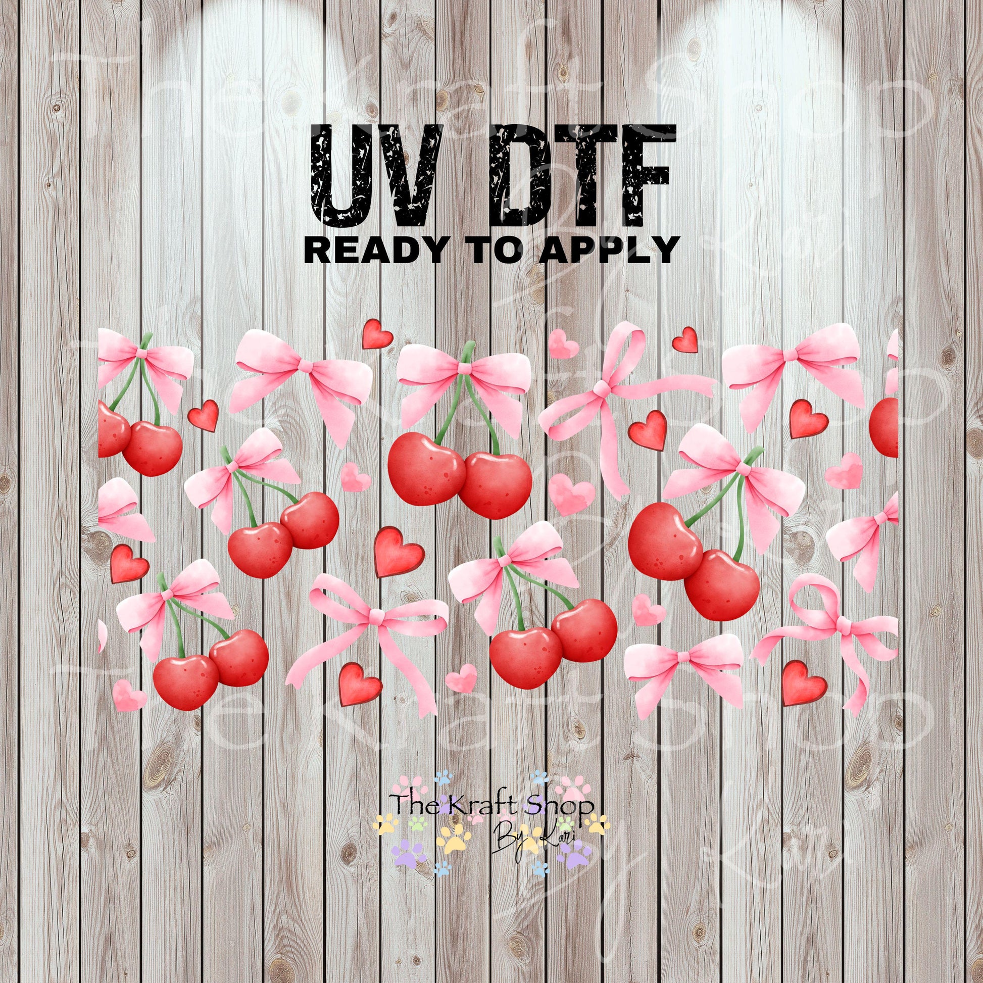 UV DTF Sticker print. Cherry bows glass can wrap tumbler decal. Glass can wrap. #5337