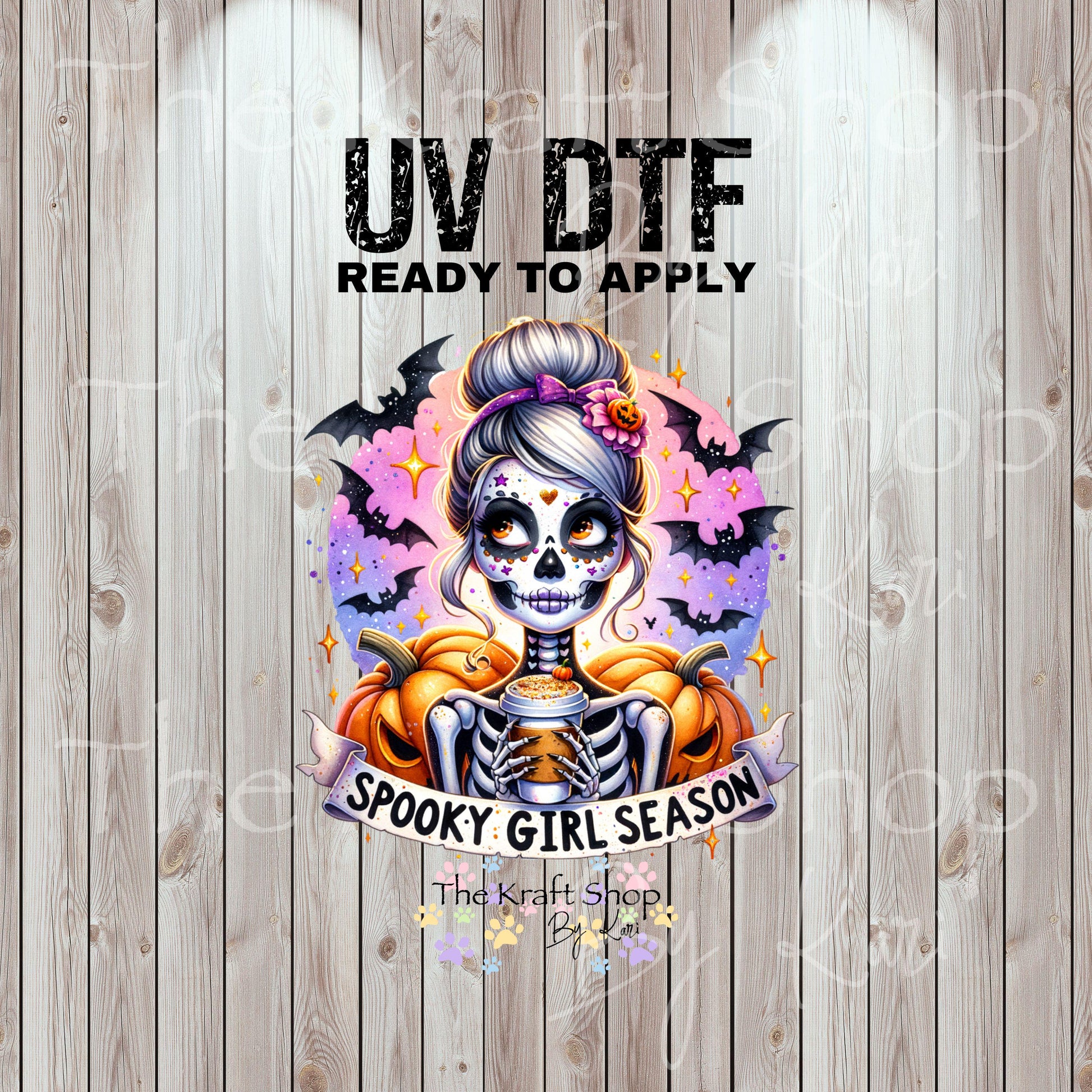 UV DTF Sticker print. Spooky girl season mom bun with coffee and bats sarcastic humor decal permanent sticker tumbler decal #4526