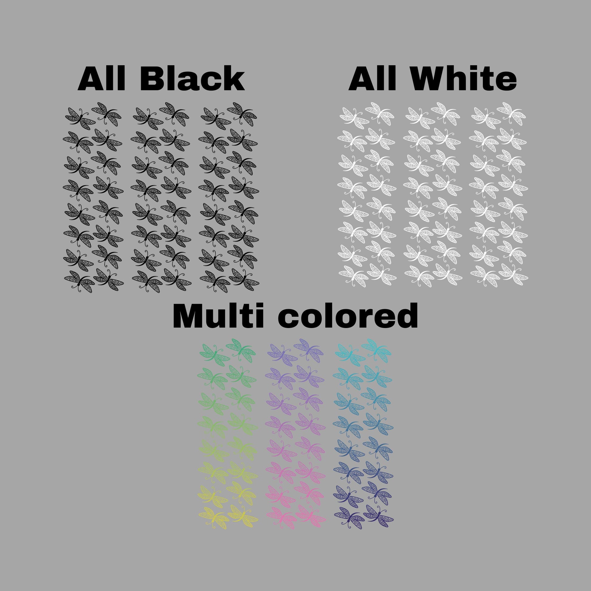 UV DTF Pen Wrap Ready To Apply Dragonflies ombre, black or white Bundle of 3 Uv Dtf Pen wraps with transparent background. #8029