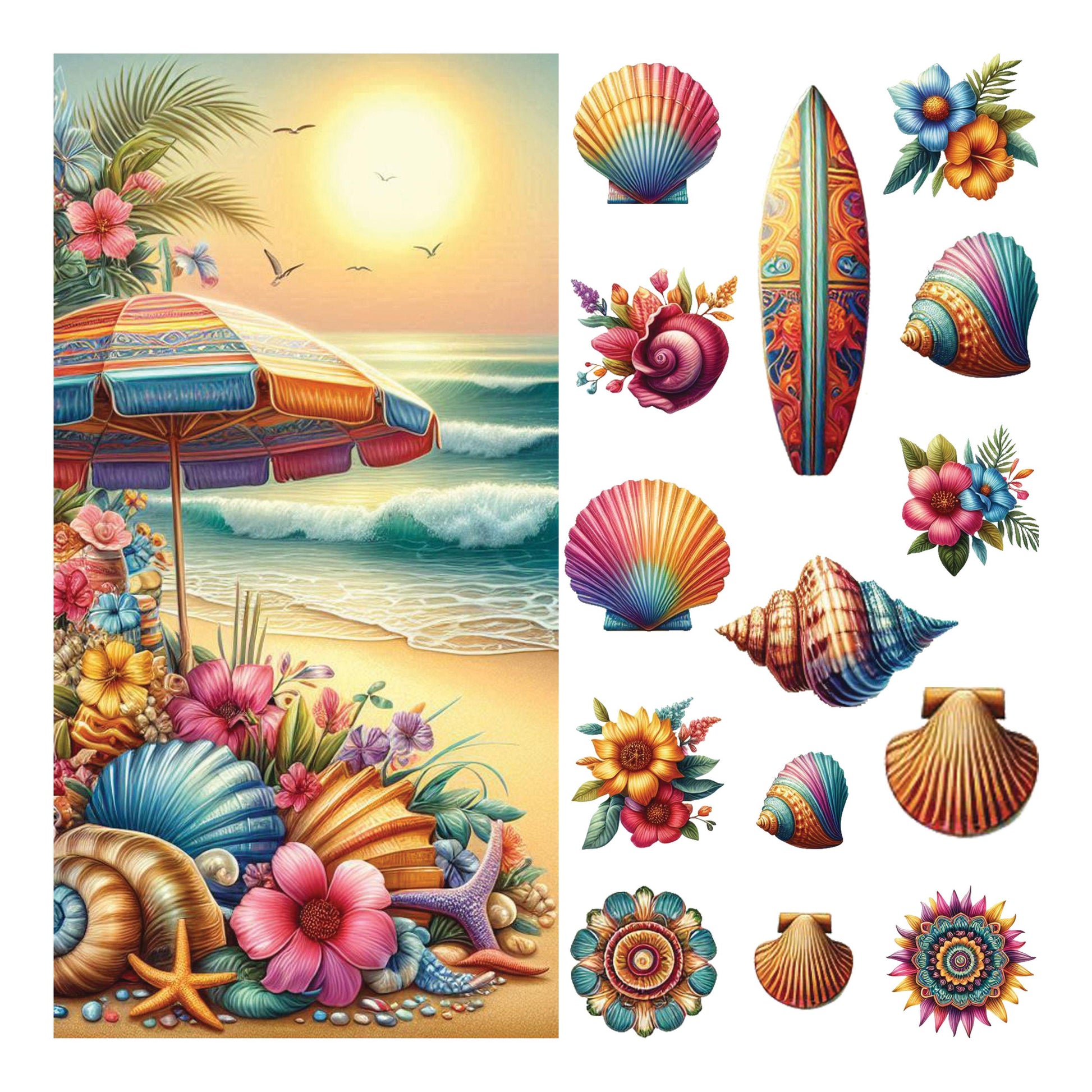 UV DTF Sticker prints. Boho beach mixed media bands element sheet bundle decal, permanent sticker. #10259