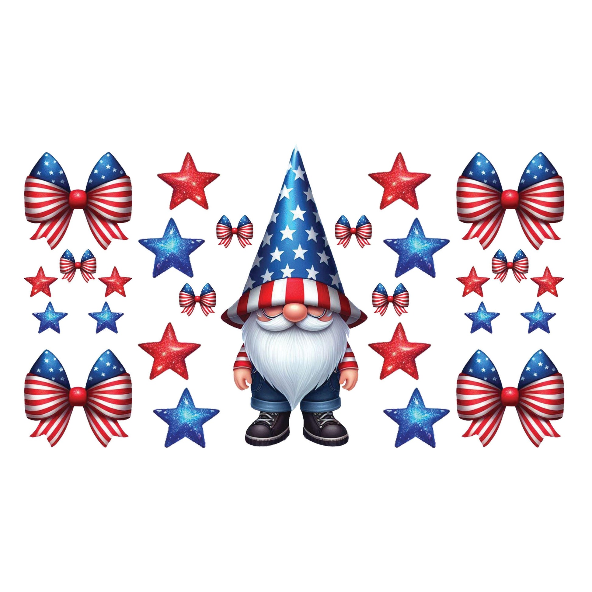 UV DTF Sticker print. 4th of July gnome elements decal, tumbler decal, permanent sticker. #7292