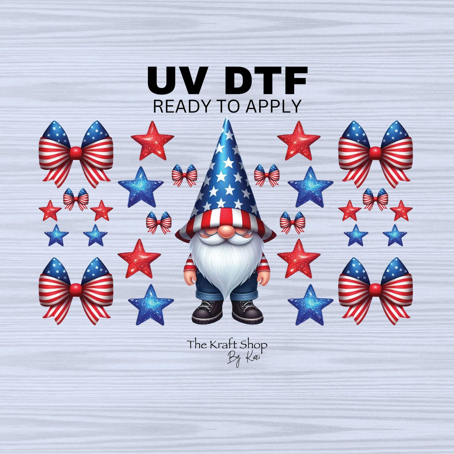 UV DTF Sticker print. 4th of July gnome elements decal, tumbler decal, permanent sticker. #7292