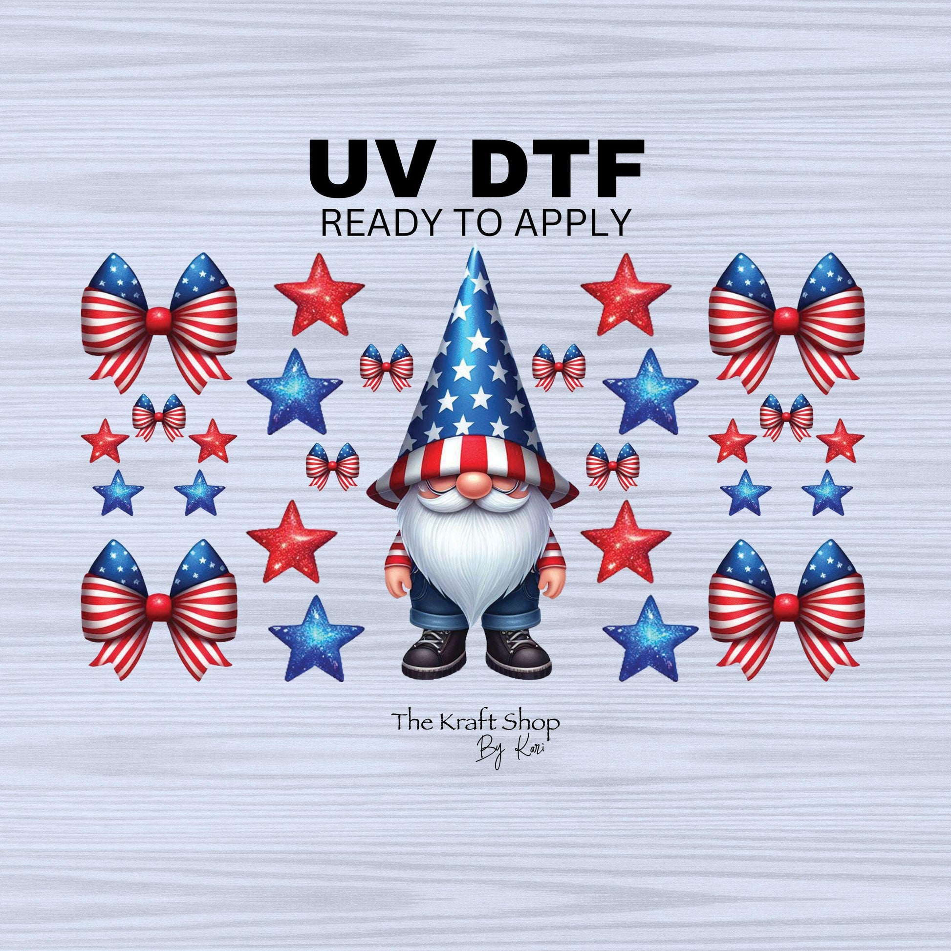 UV DTF Sticker print. 4th of July gnome elements decal, tumbler decal, permanent sticker. #7292
