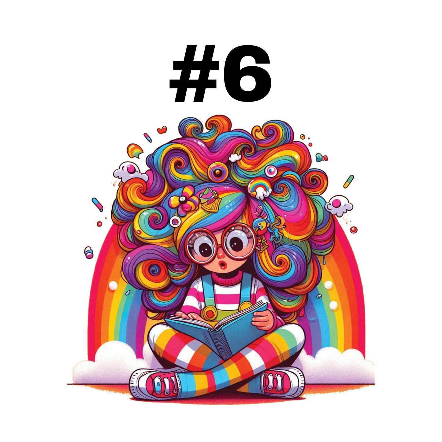 UV DTF Sticker print. Rainbow quirky girls reading books decal, tumbler decal, permanent sticker. #10265