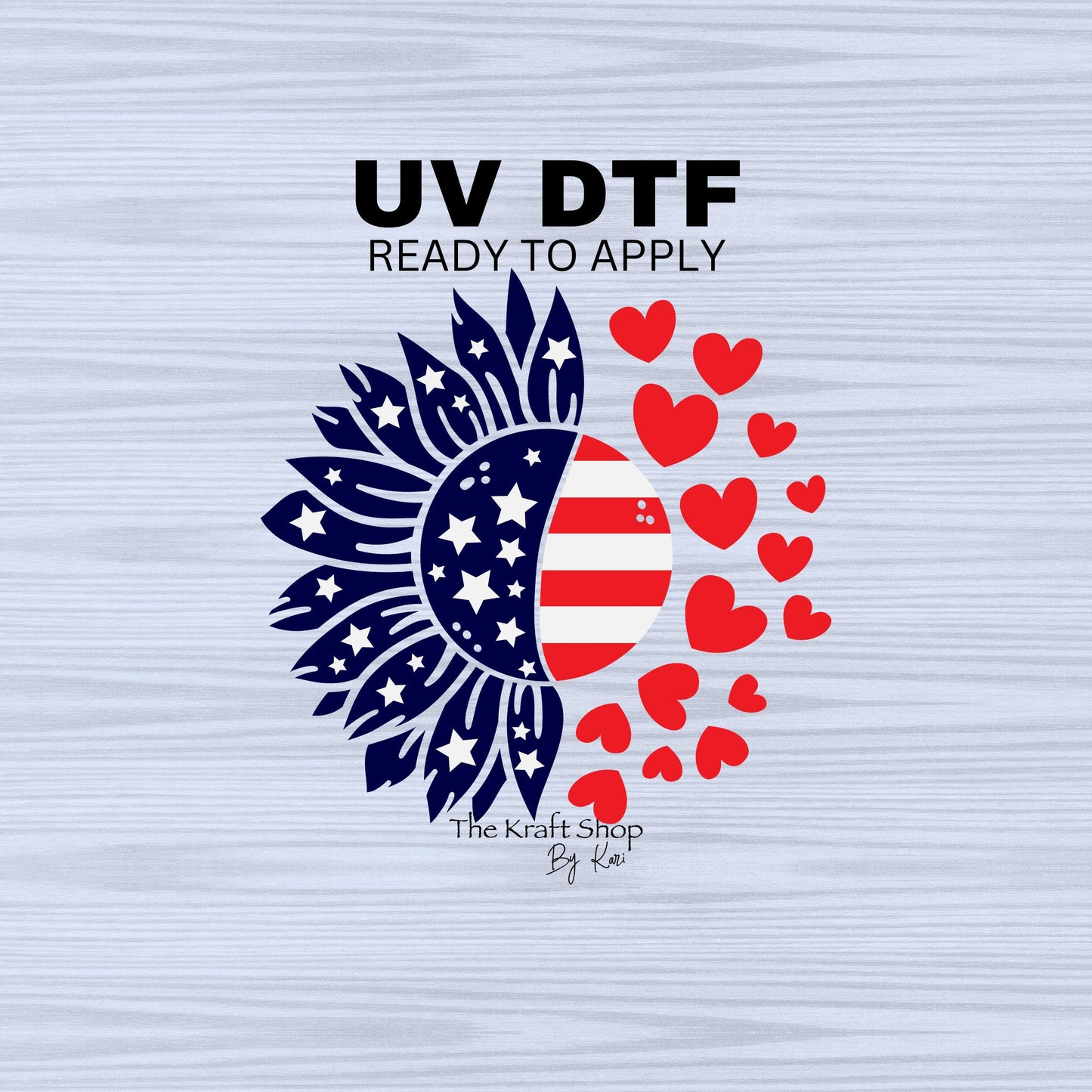 UV DTF Sticker print. American Flag sunflower with hearts and stars decal, tumbler decal, permanent sticker. #7299