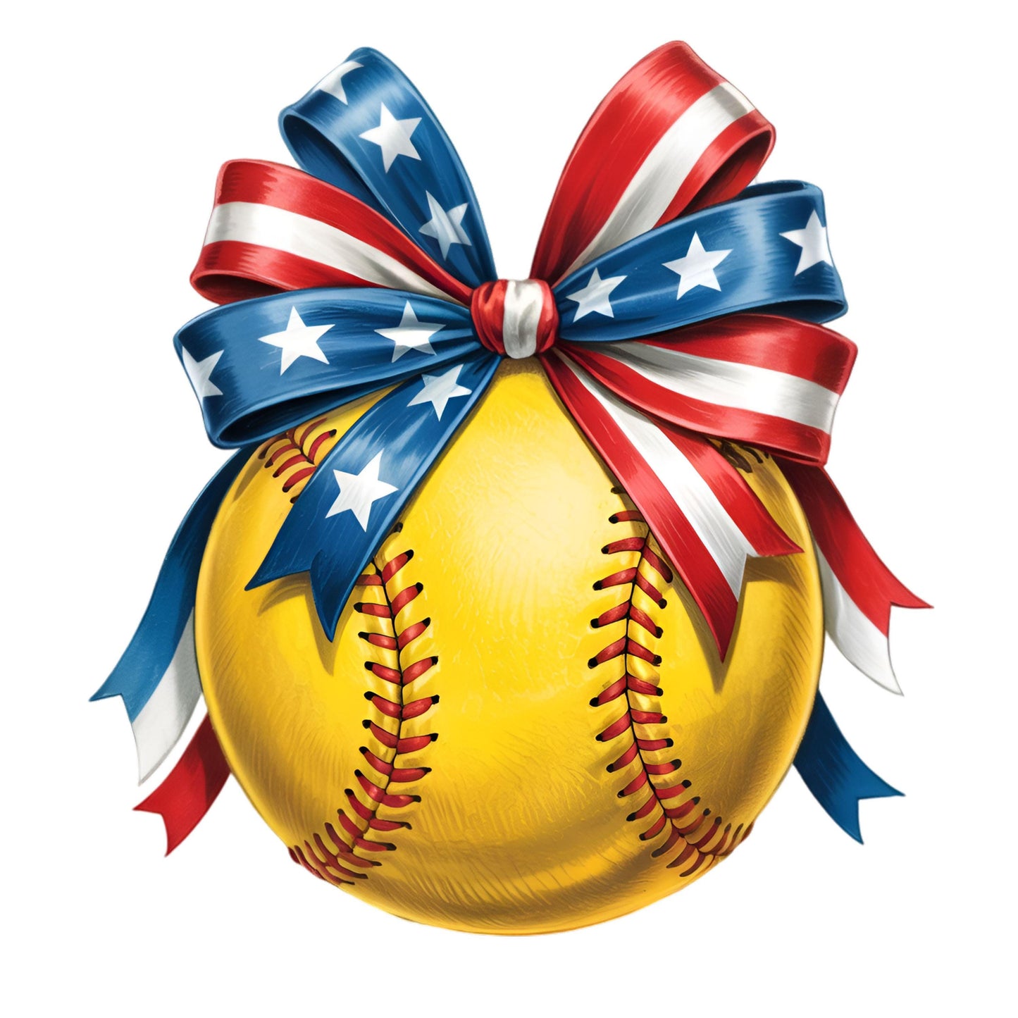 UV DTF Sticker print. 4th of July softball with bow decal, tumbler decal, permanent sticker. #7300