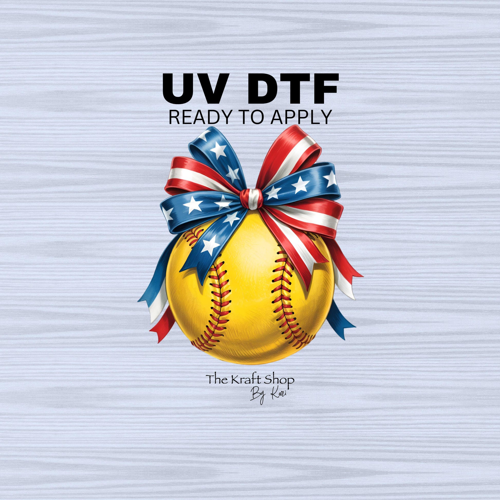 UV DTF Sticker print. 4th of July softball with bow decal, tumbler decal, permanent sticker. #7300