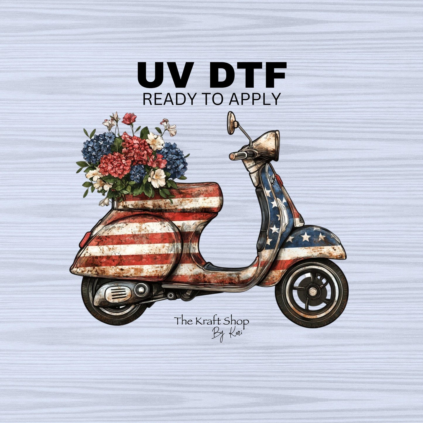 UV DTF Sticker print American flag scooter 4th of July American Patriotic decal, tumbler decal, permanent sticker. #7303