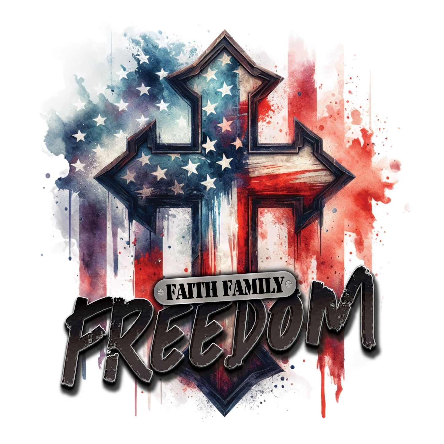 UV DTF Sticker print. Faith Family Freedom cross flag pattern decal, tumbler decal, permanent sticker. #7304