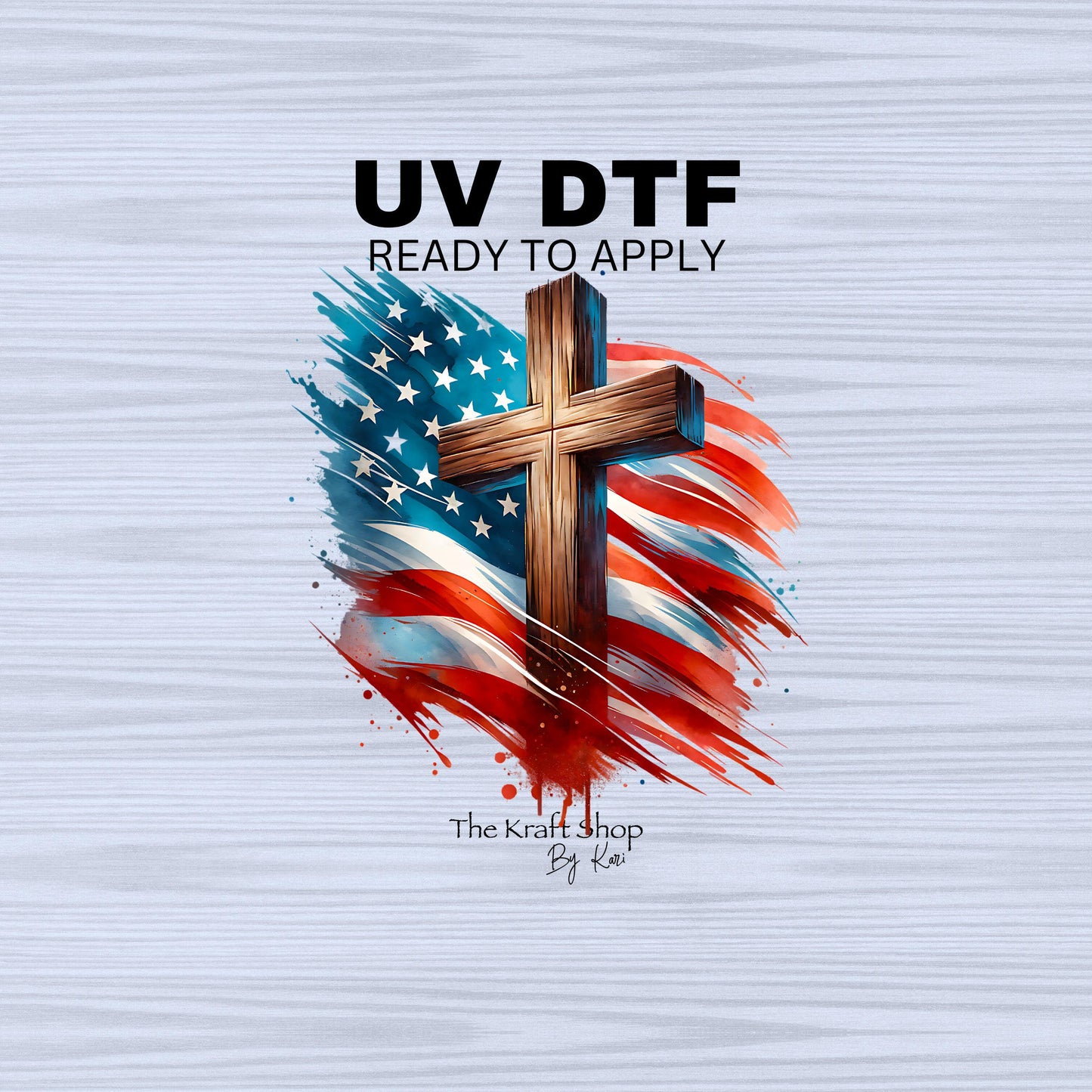 UV DTF Sticker print. Cross Flag American Flag in the wind pattern decal, tumbler decal, permanent sticker. #7308