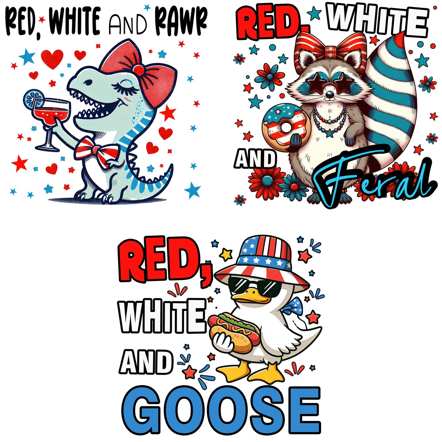 UV DTF Sticker print. Red, White and Roar Goose or Feral Racoon 4th of July sarcastic decal, tumbler decal, permanent sticker. #7312