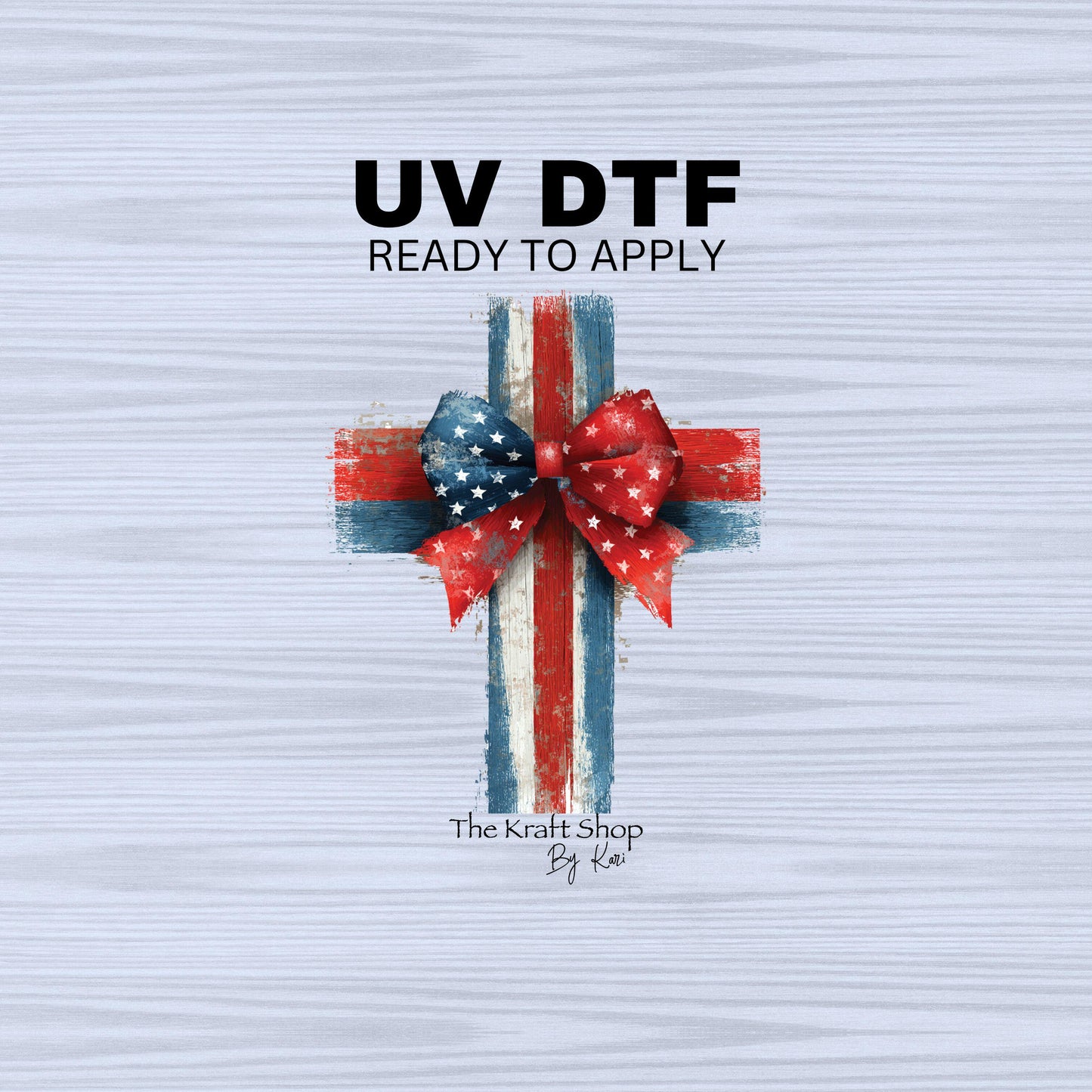 UV DTF Sticker print. Patriotic Cross American Flag pattern and bow decal, tumbler decal, permanent sticker. #7313