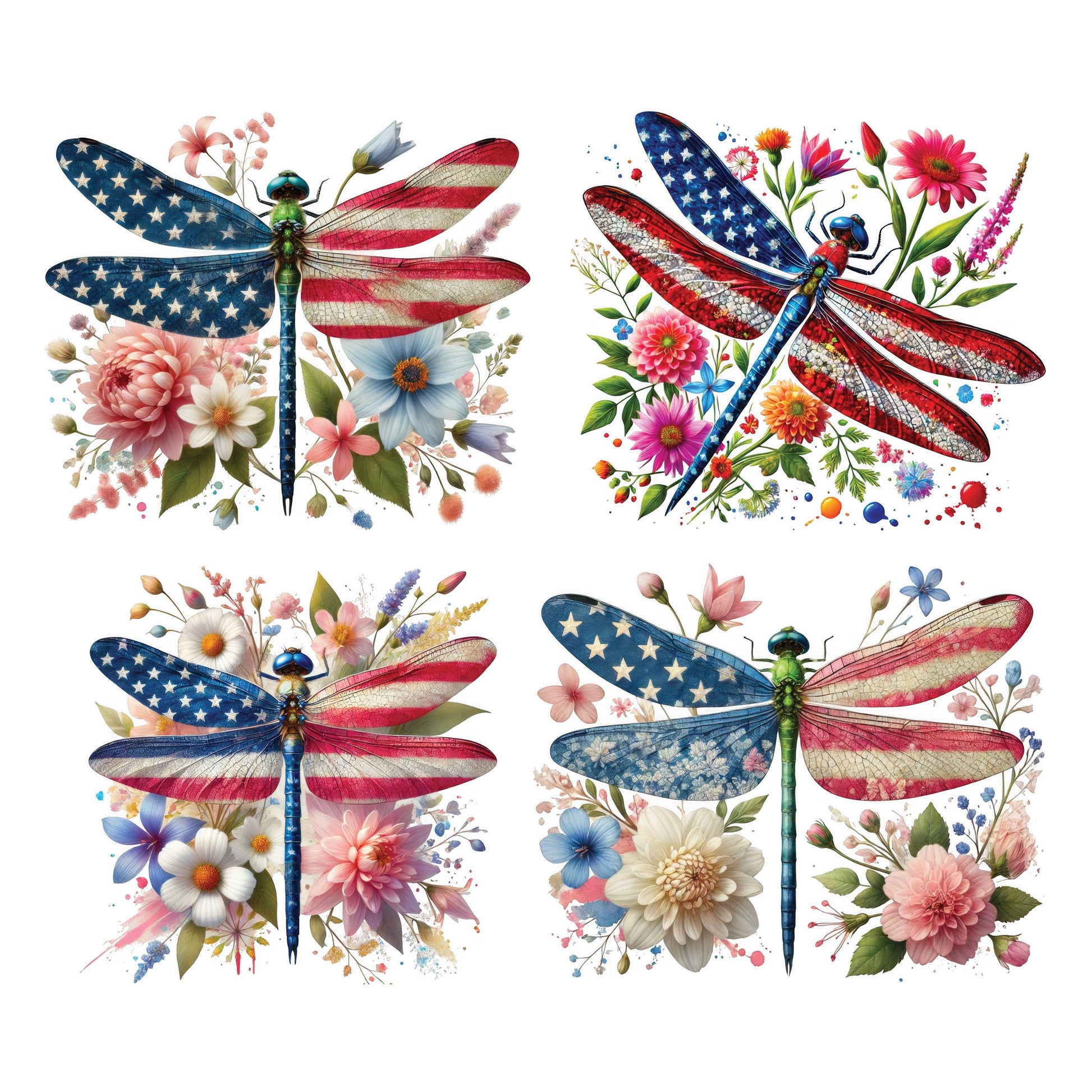 UV DTF Sticker prints. American dragonfly Patriotic 4th of July bundle of 4 decals, permanent sticker.#7315