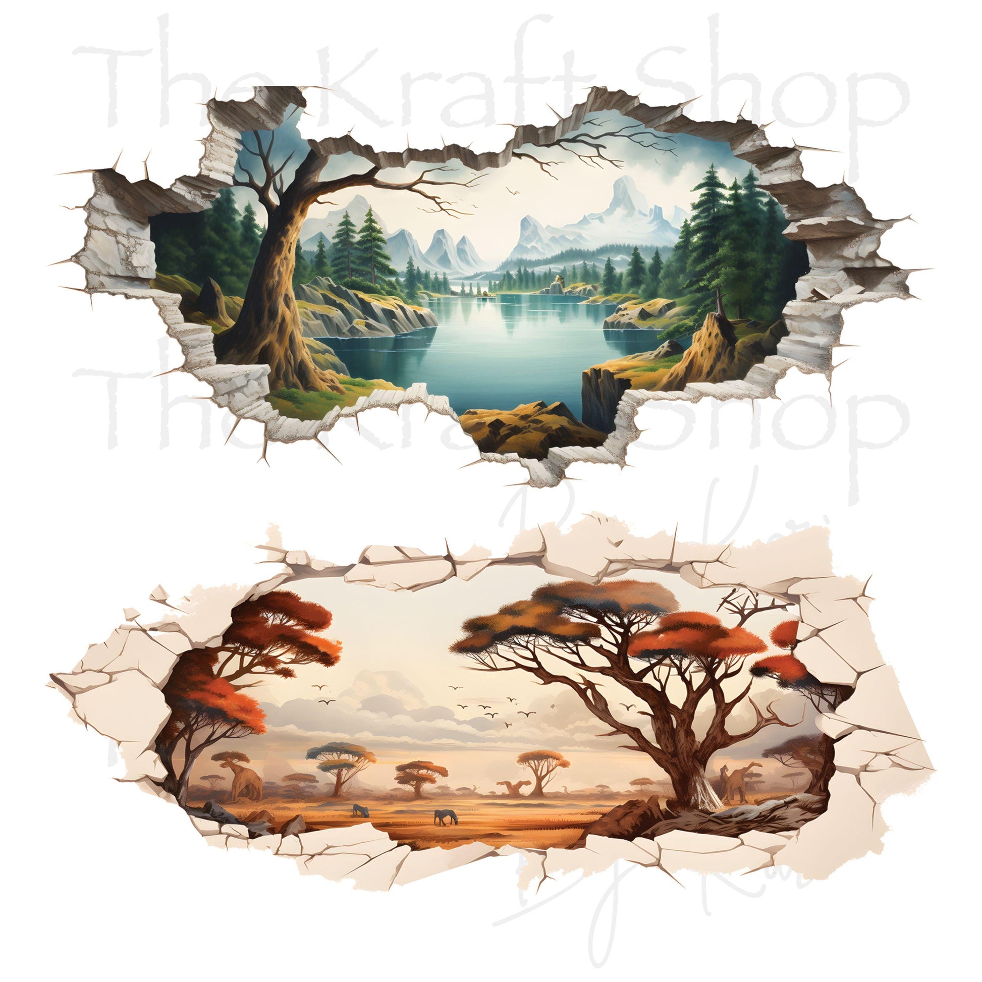 UV DTF Sticker print. Cracked nature scene bundle of 2 decals tumbler decal. Glass can wrap. #5340