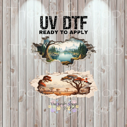 UV DTF Sticker print. Cracked nature scene bundle of 2 decals tumbler decal. Glass can wrap. #5340