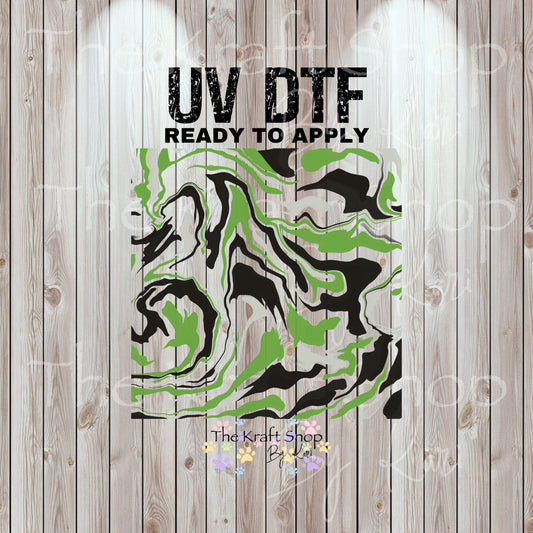 UV DTF Sticker print. Hydro dip helper wrap #7 Black Green Grey tumbler decal. #5341