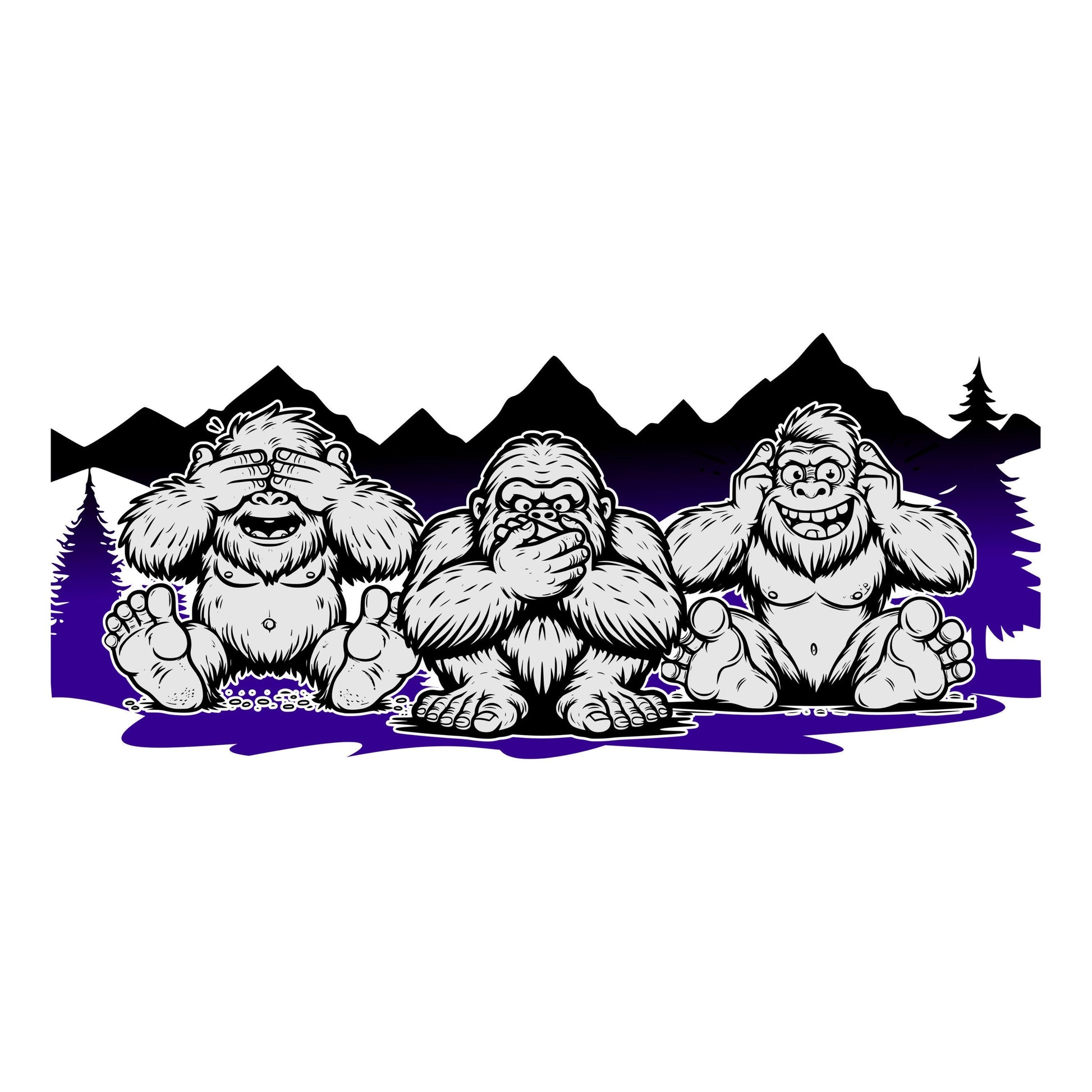 UV DTF Sticker print. Bigfoot sasquatch in the mountains hear no evil decals tumbler decal. Glass can wrap. #5321
