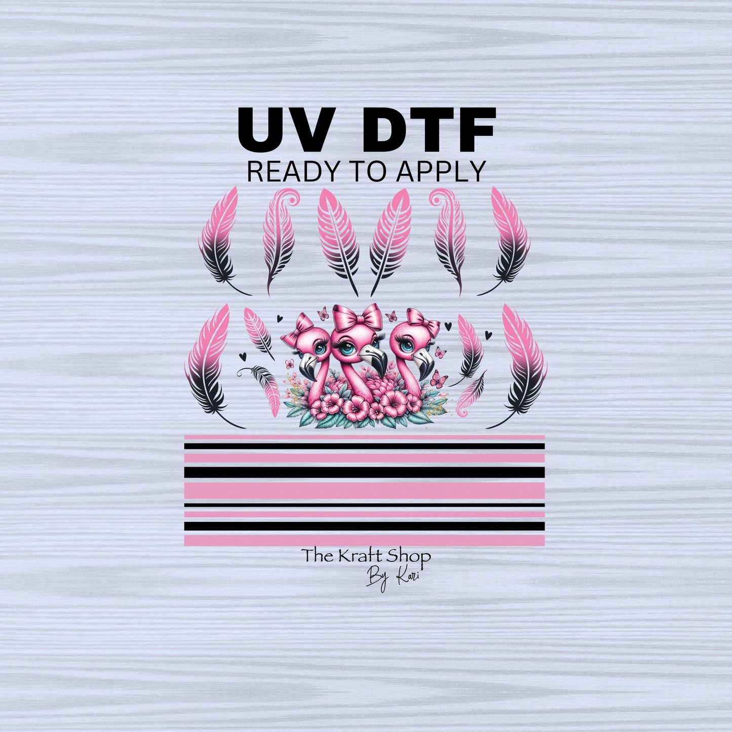 UV DTF Sticker prints. Flamingo trio with feathers mixed media bands element sheet bundle decal, permanent sticker. #10268