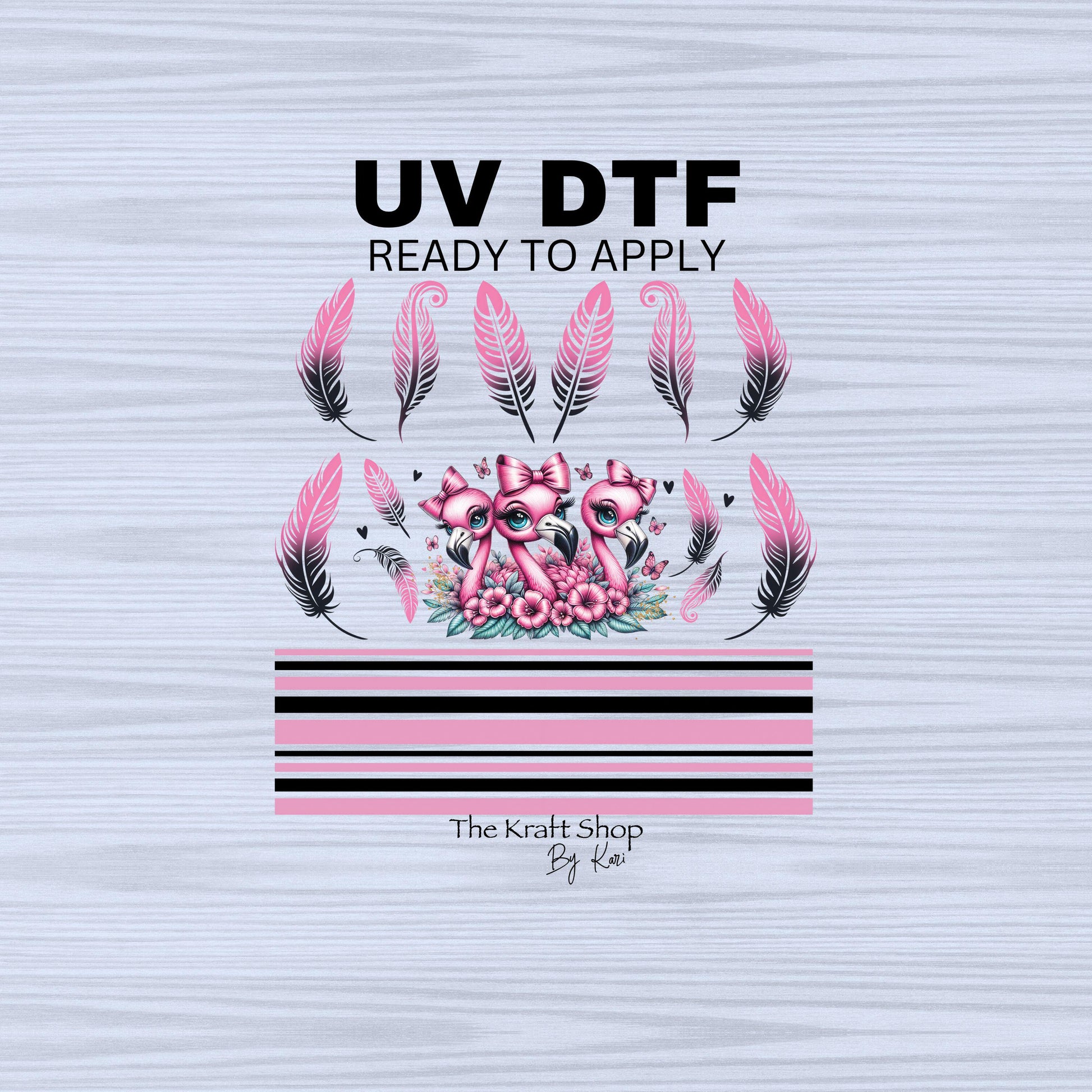 UV DTF Sticker prints. Flamingo trio with feathers mixed media bands element sheet bundle decal, permanent sticker. #10268