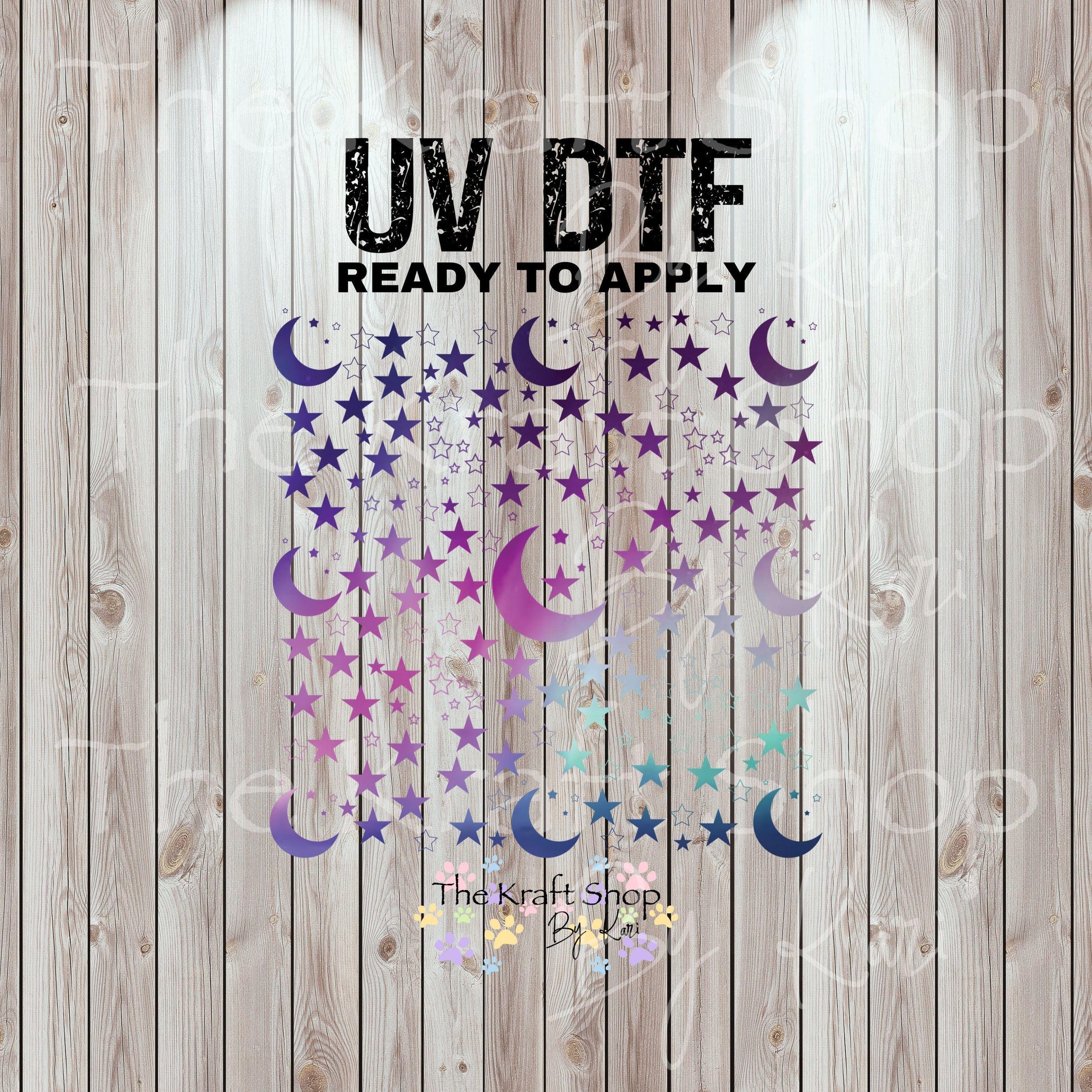 UV DTF Sticker print. Ombre moon stars element sheet of decals, tumbler decal, permanent sticker. #10281