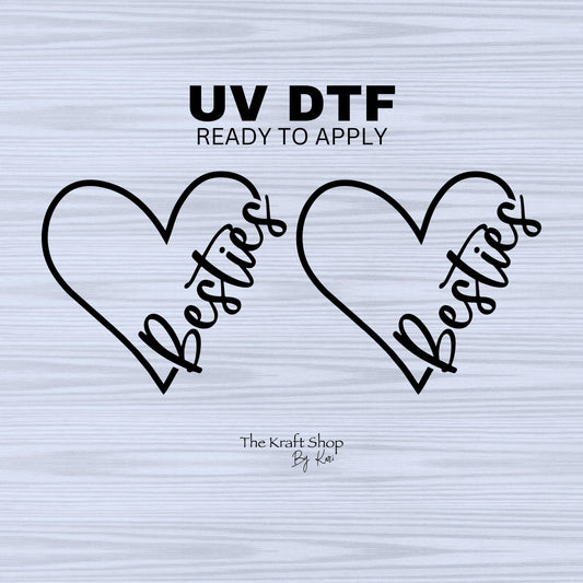 UV DTF Sticker print. Besties hearts set of two permanent sticker tumbler decal #4513