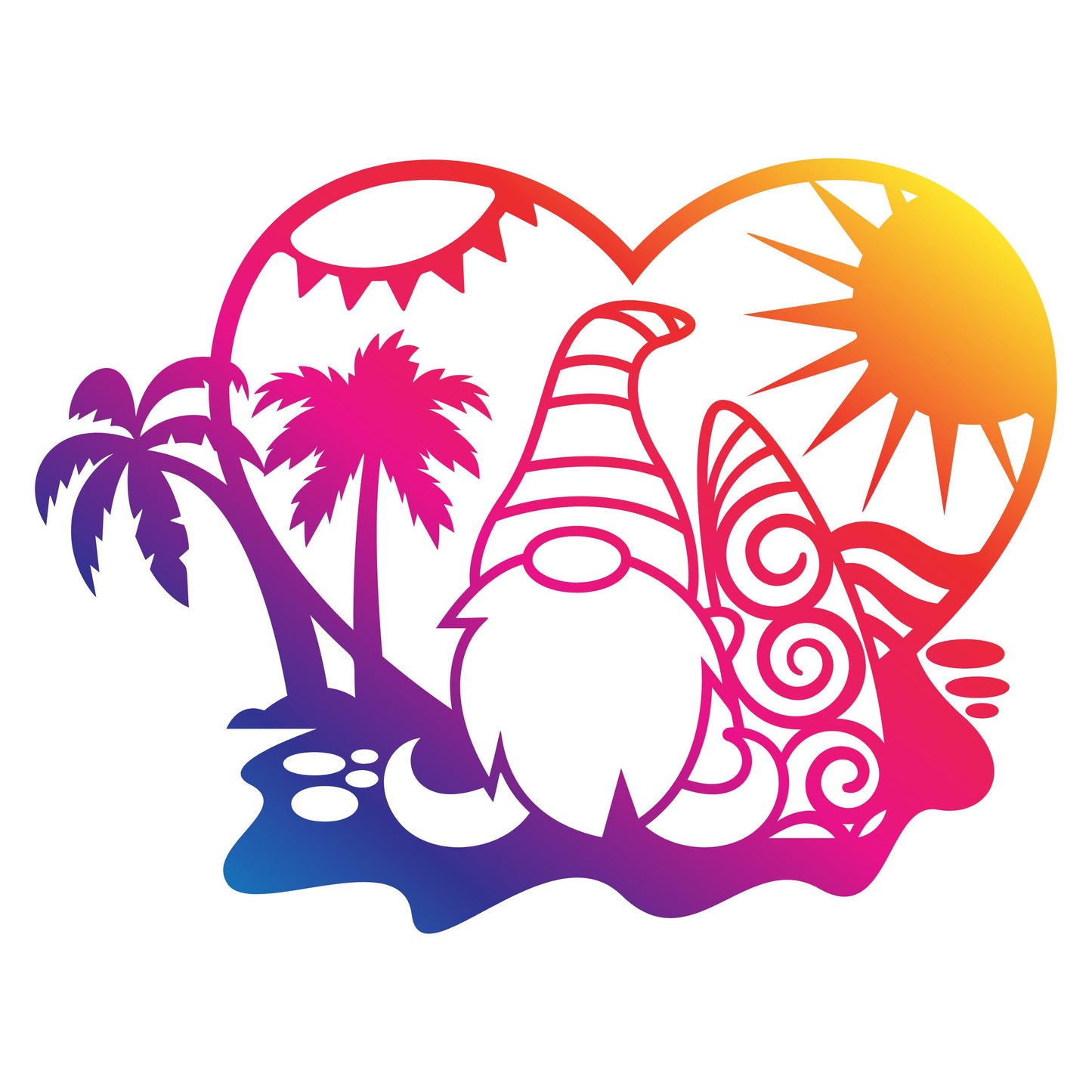 UV DTF Sticker print. Sunset pattern turtle or gnome heart permanent sticker tumbler decal #10283