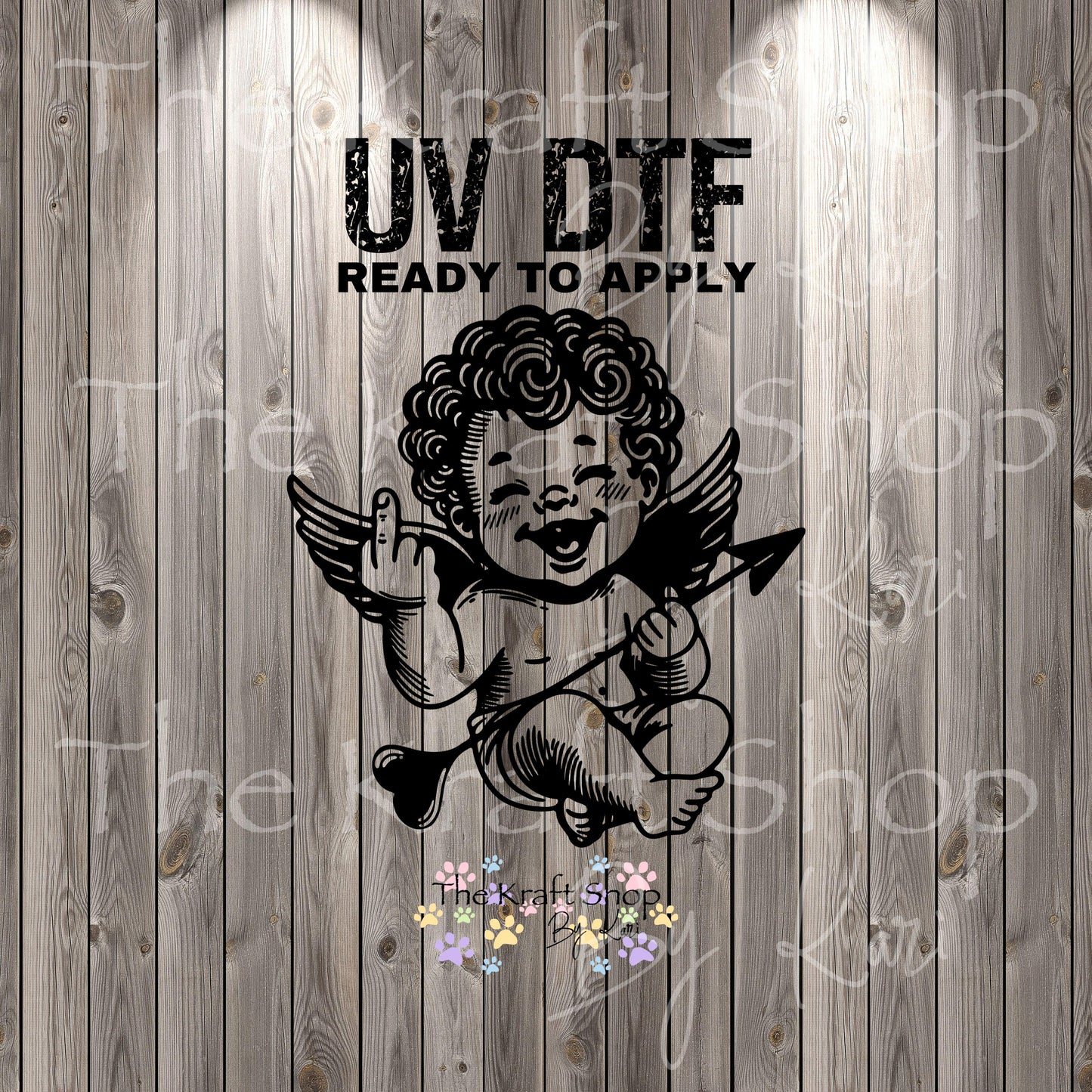 UV DTF Sticker print. Funny Cupid with wings, arrow and middle finger permanent sticker tumbler decal #10284