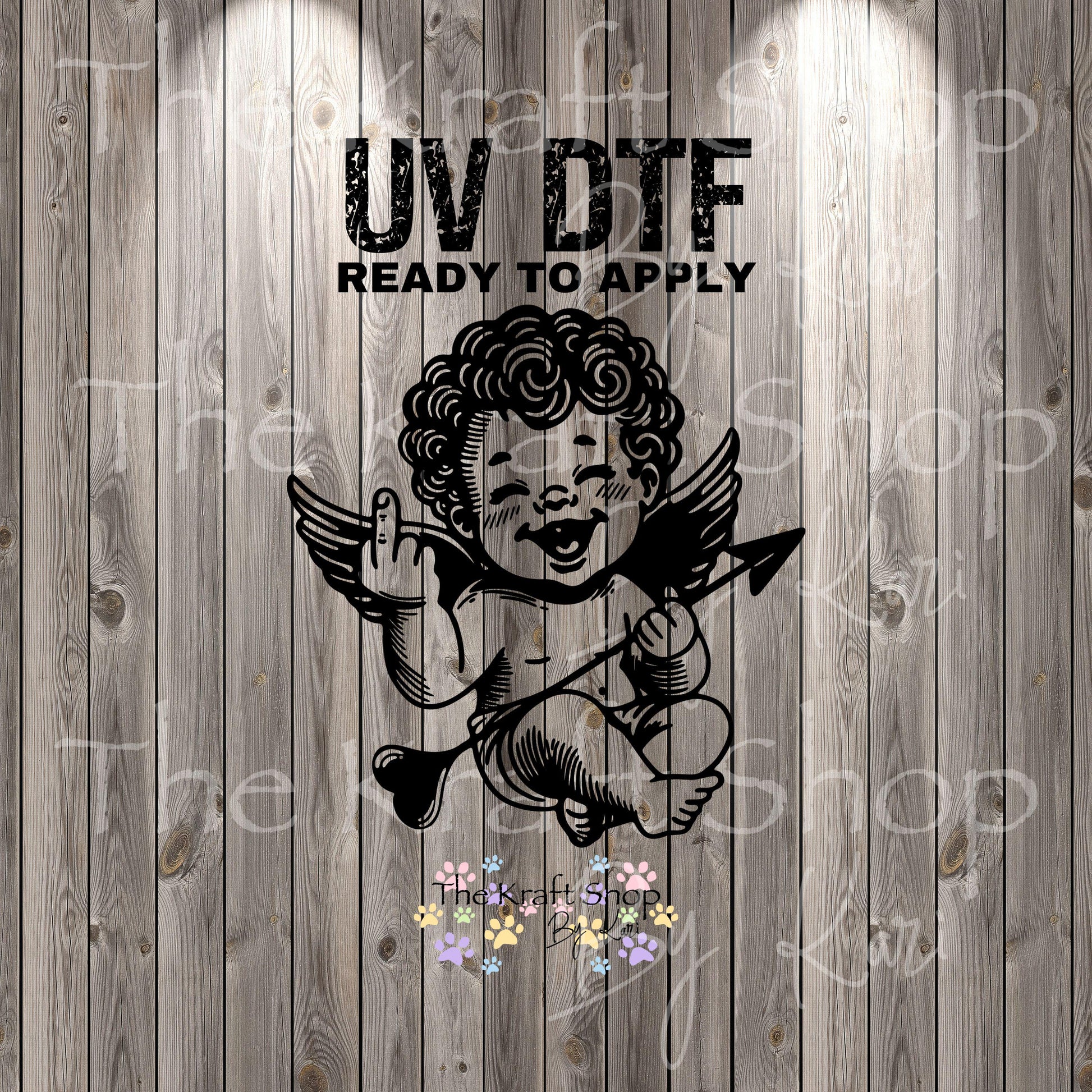 UV DTF Sticker print. Funny Cupid with wings, arrow and middle finger permanent sticker tumbler decal #10284