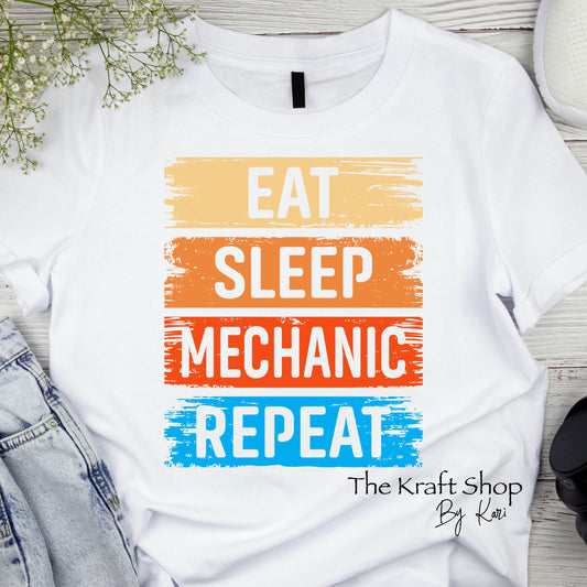 DTF ready to press transfer Eat Sleep Mechanic Repeat , Direct to film heat press transfer. DTF Print #11471
