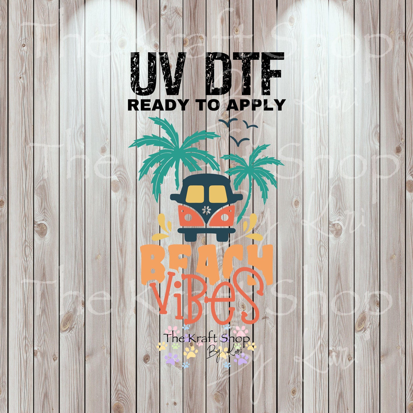 UV DTF Sticker print. Retro Beach Vibes permanent sticker tumbler decal #4538