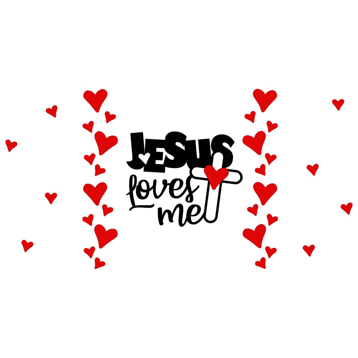 UV DTF Sticker print. Jesus loves me with red hearts wrap decals tumbler decal. Glass can wrap. #5343