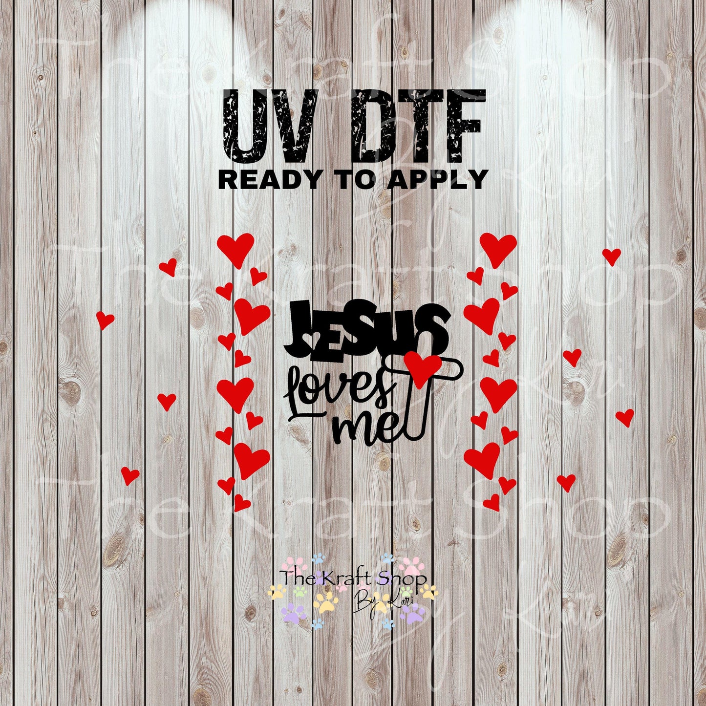 UV DTF Sticker print. Jesus loves me with red hearts wrap decals tumbler decal. Glass can wrap. #5343