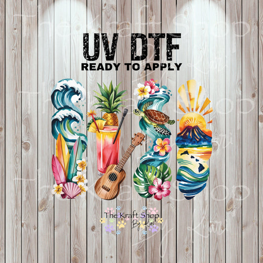UV DTF Sticker print. Hawaii sunset turtles flowers pineapple paint swipe brush stroke wrap decal, tumbler decal #5347