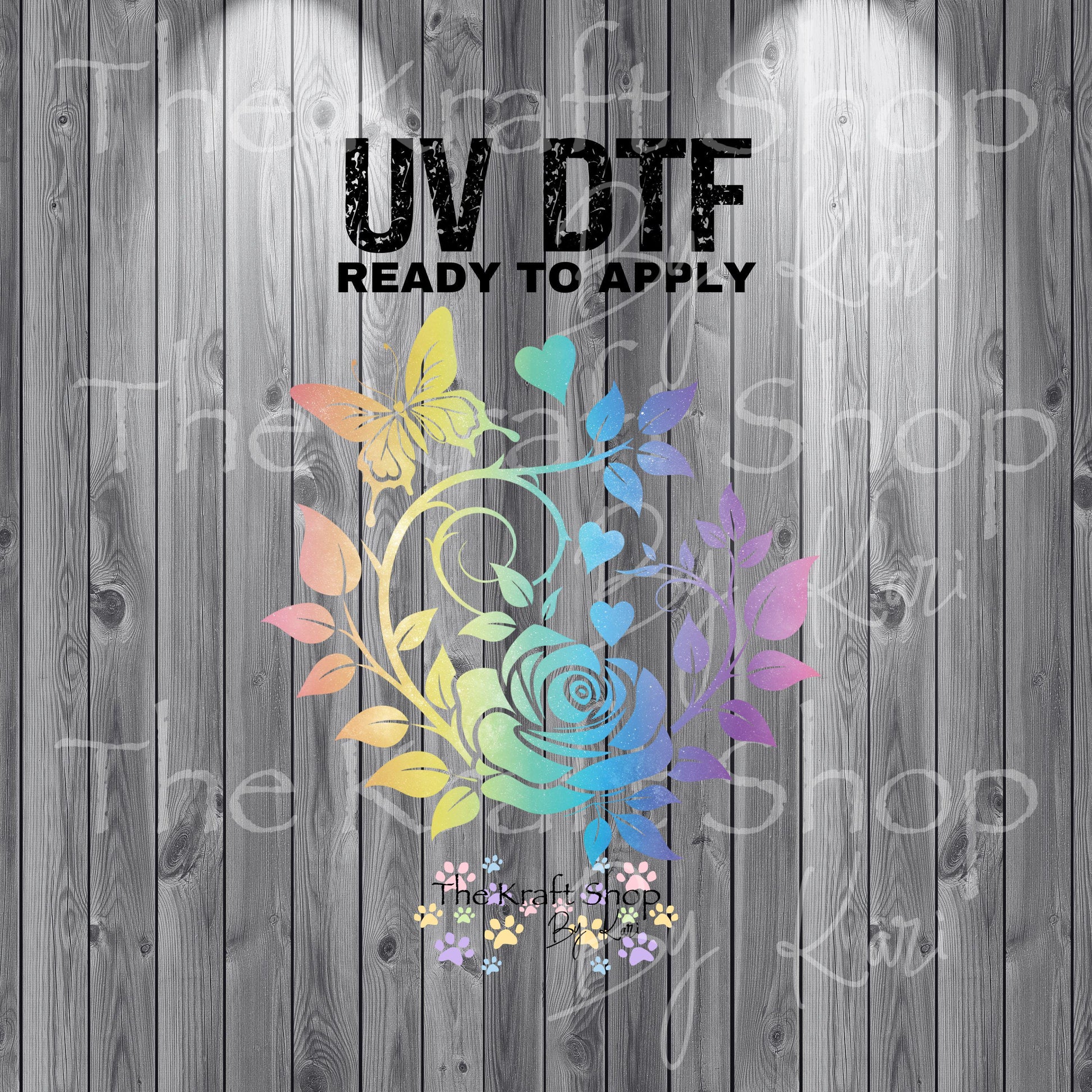 UV DTF Sticker print. Rose ombre butterfly decal, tumbler decal, permanent sticker. Uv wrap for glass can tumbler. #10291