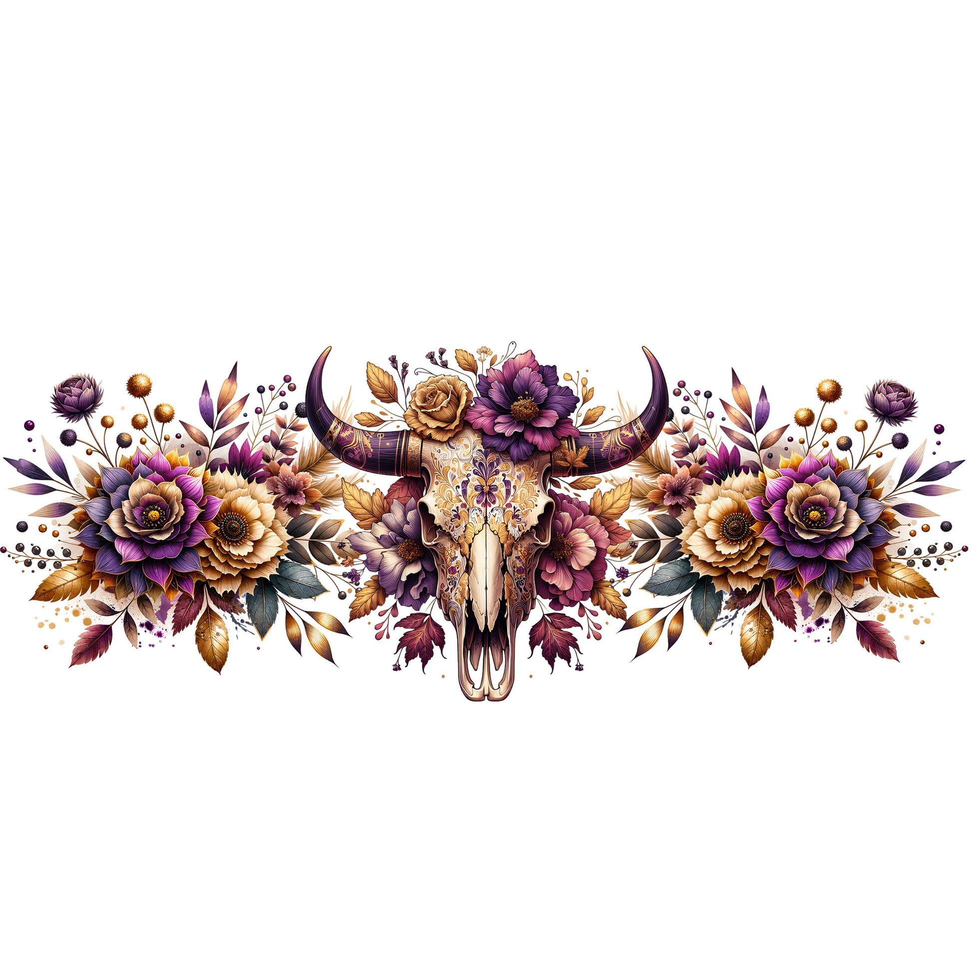 UV DTF Sticker print. Bull skull floral glass can wrap decals tumbler decal. Glass can wrap. #5349