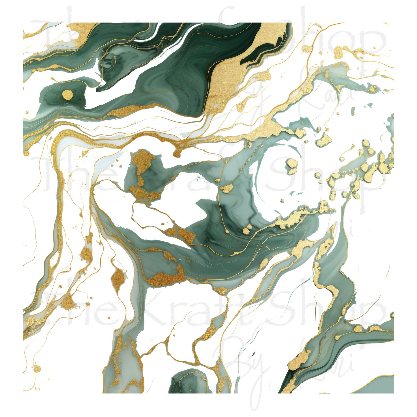 UV DTF Sticker print. Hydro dip helper wrap #5 Green Gold marble look tumbler decal. #5335