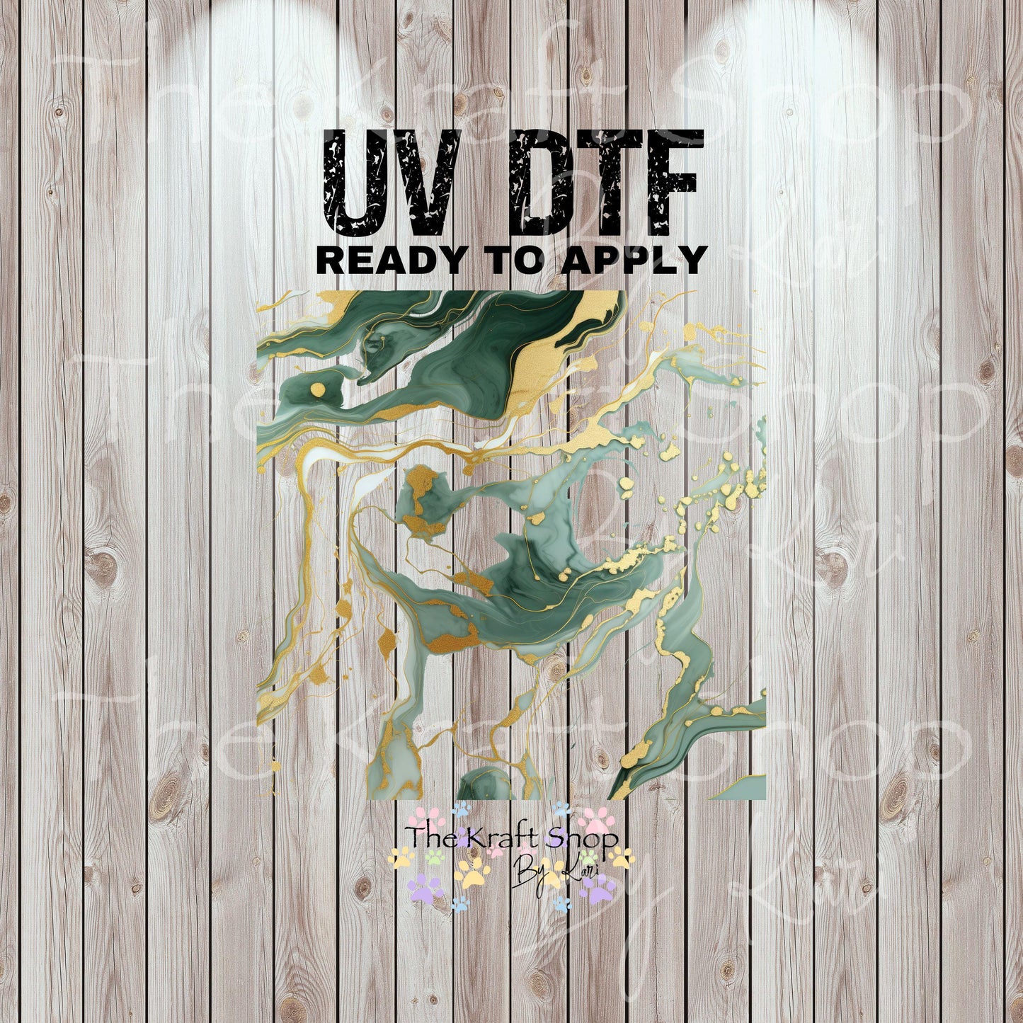 UV DTF Sticker print. Hydro dip helper wrap #5 Green Gold marble look tumbler decal. #5335