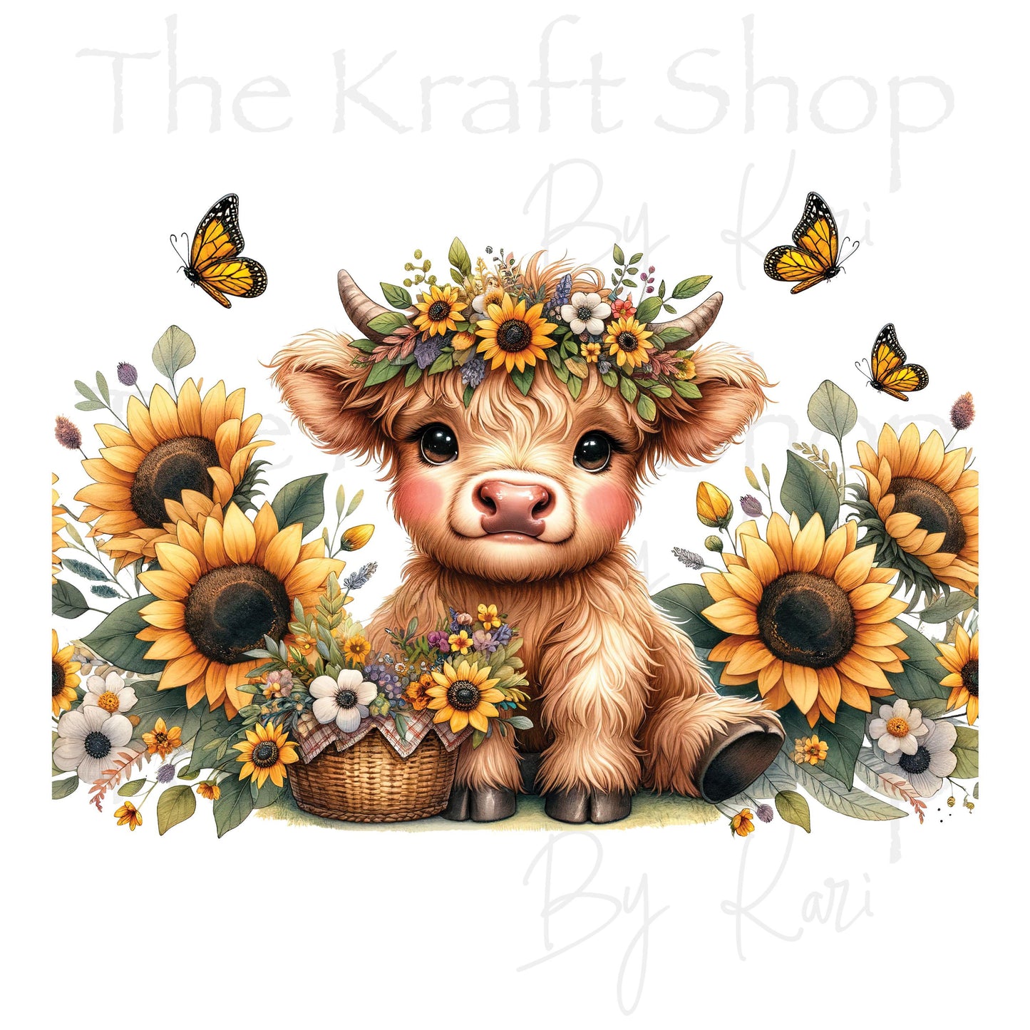 UV DTF Sticker print. Highland cow sunflowers 20 oz wrap tumbler decal. #5336