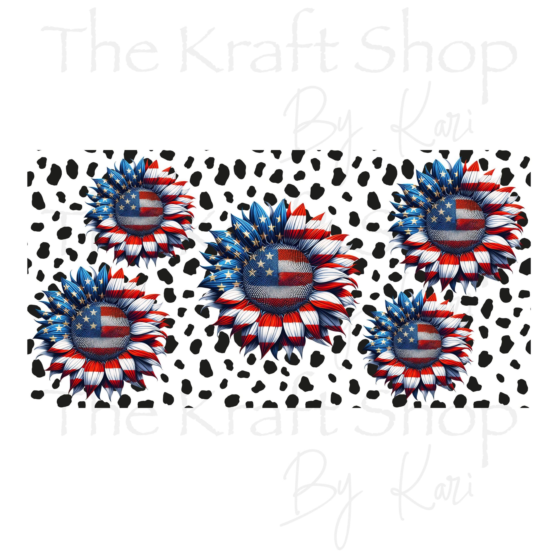 UV DTF Sticker print. American sunflower cow spots glass can wrap tumbler decal. Glass can wrap. #5339