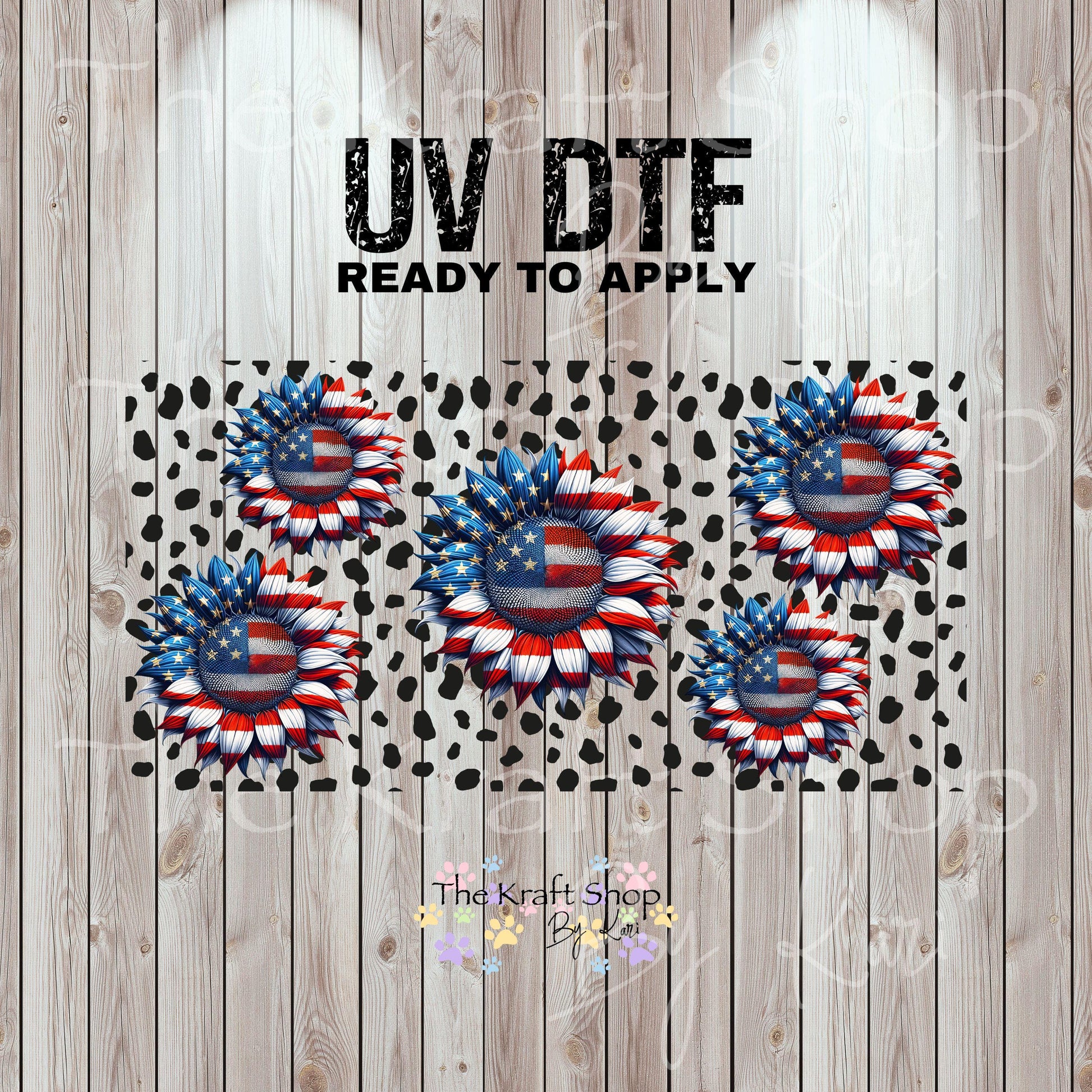 UV DTF Sticker print. American sunflower cow spots glass can wrap tumbler decal. Glass can wrap. #5339