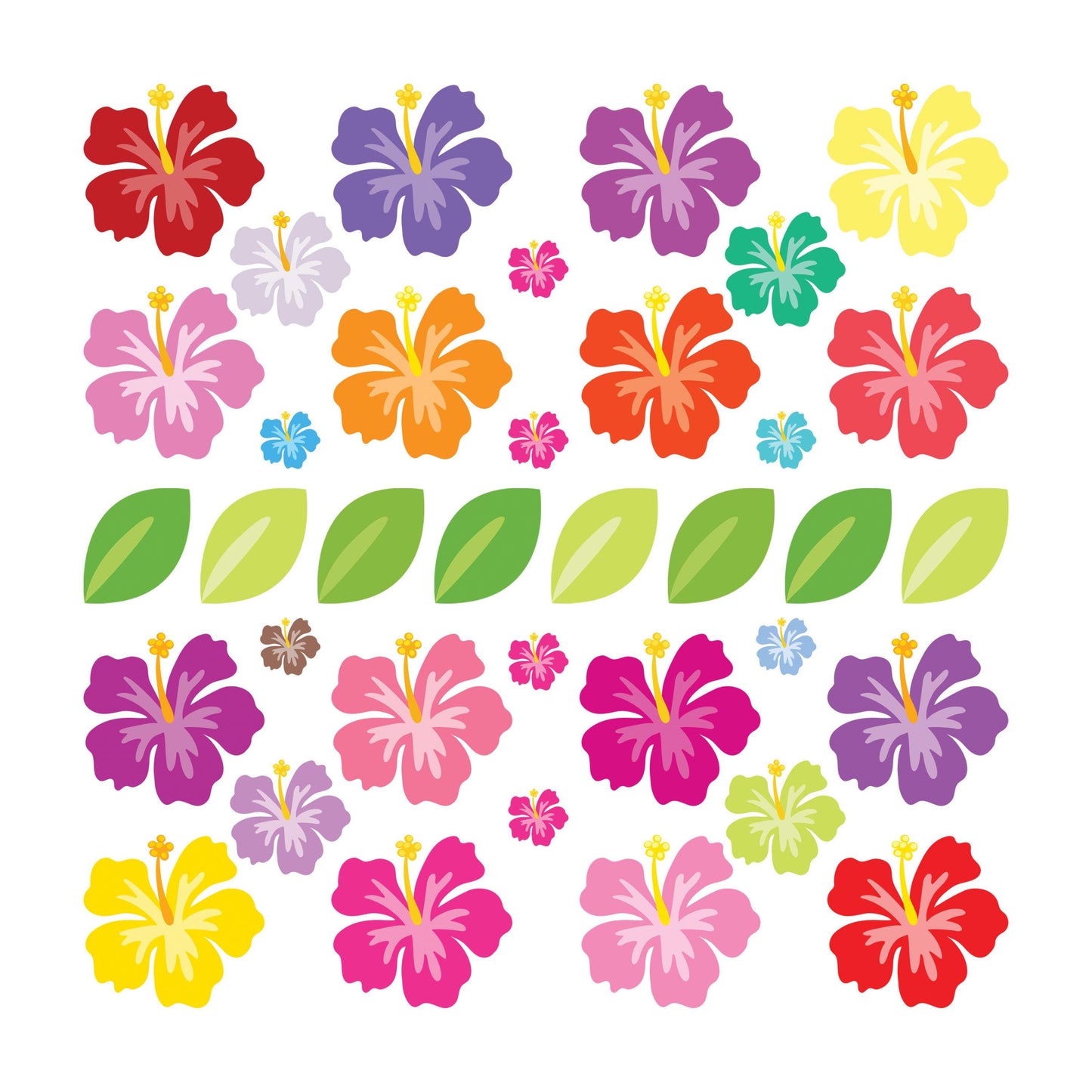 UV DTF Sticker prints. Hibiscus bright colors flowers element sheet bundle decal, permanent sticker. UV wrap for glass can tumbler. #10292