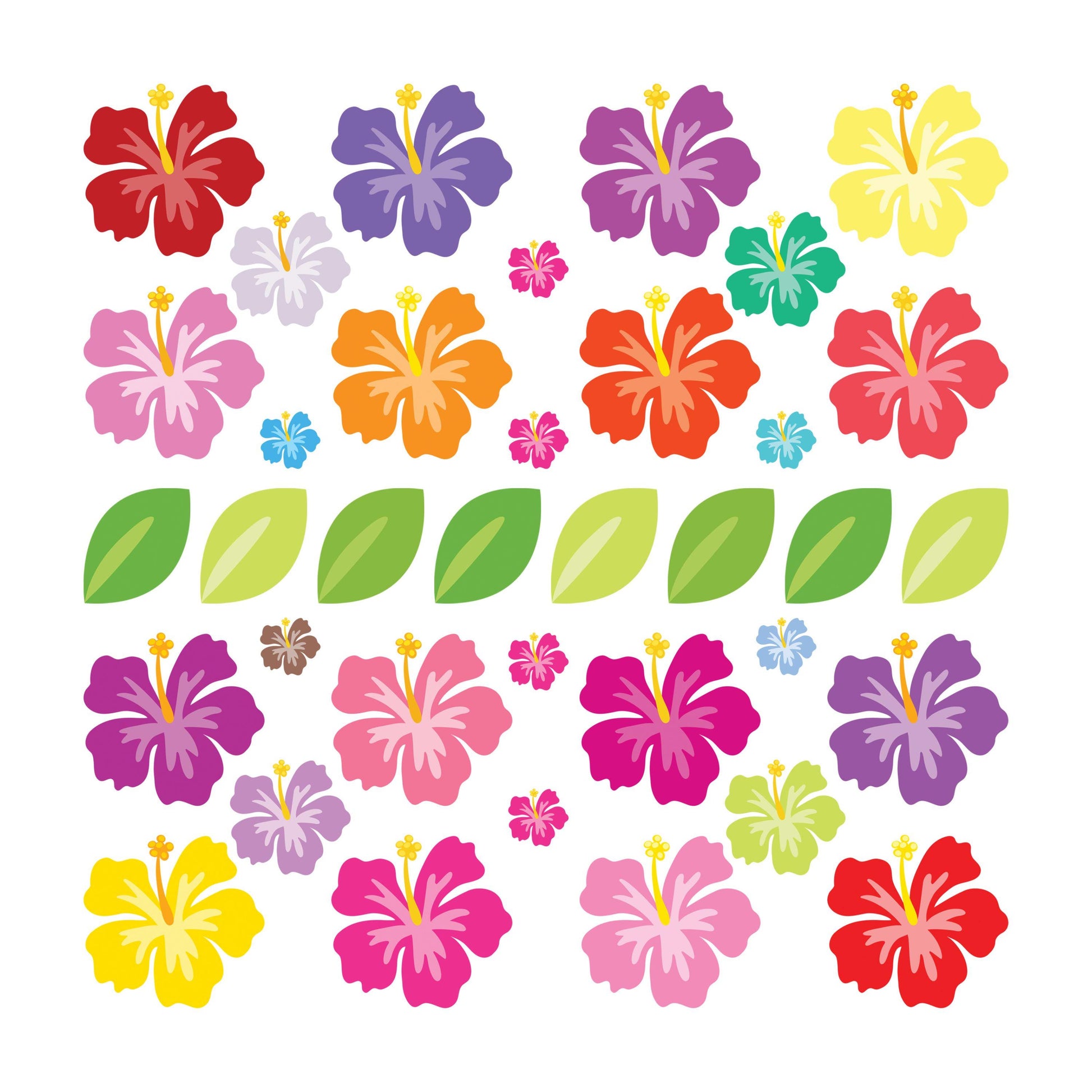 UV DTF Sticker prints. Hibiscus bright colors flowers element sheet bundle decal, permanent sticker. UV wrap for glass can tumbler. #10292