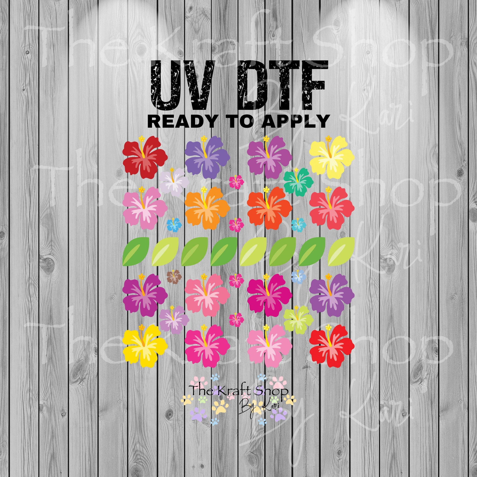 UV DTF Sticker prints. Hibiscus bright colors flowers element sheet bundle decal, permanent sticker. UV wrap for glass can tumbler. #10292