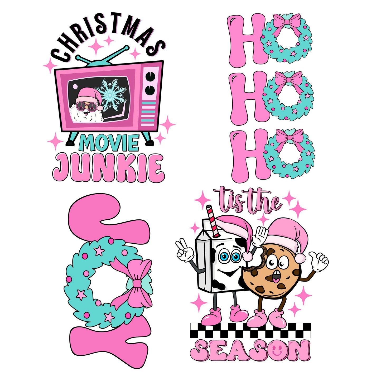 UV DTF Sticker prints. Christmas Movie Junkie bundle of 4 decals, permanent sticker.#7327